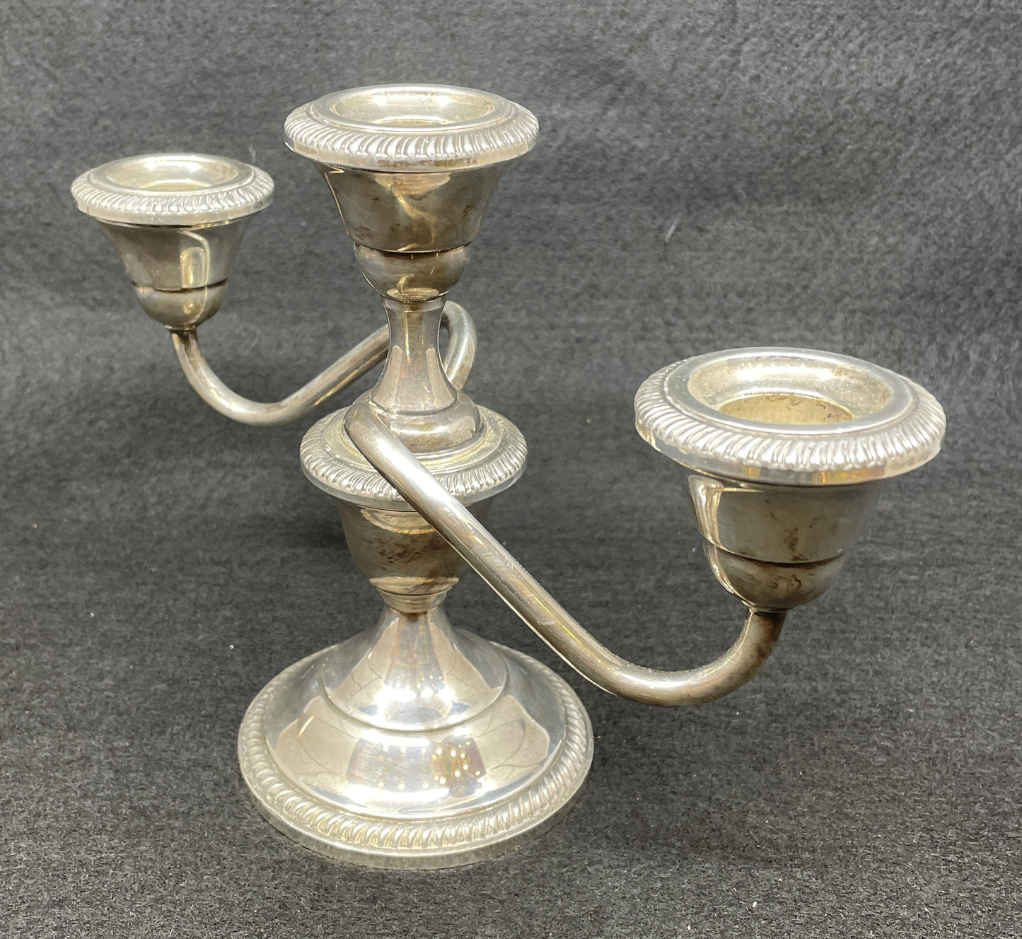 Fisher Sterling Three Candle Candelabras, a pair (012006)