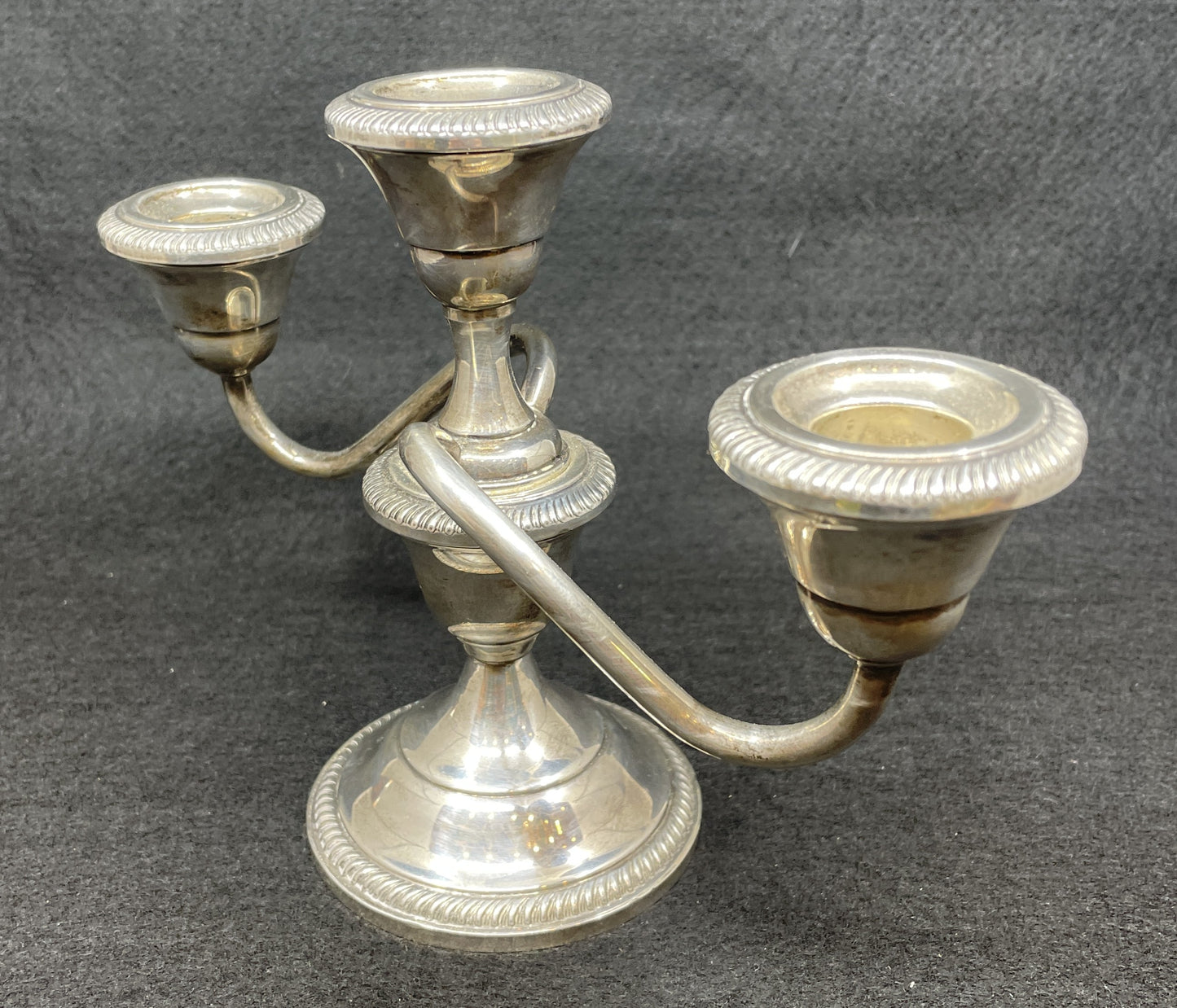 Fisher Sterling Three Candle Candelabras, a pair (012006)