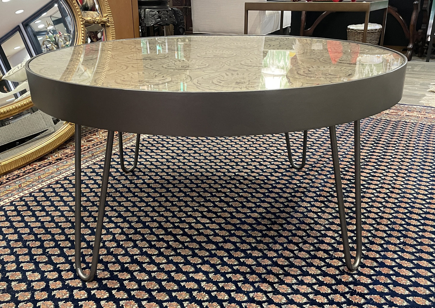 Mandala Design Round Coffee Table in Metal Frame (0J6001)