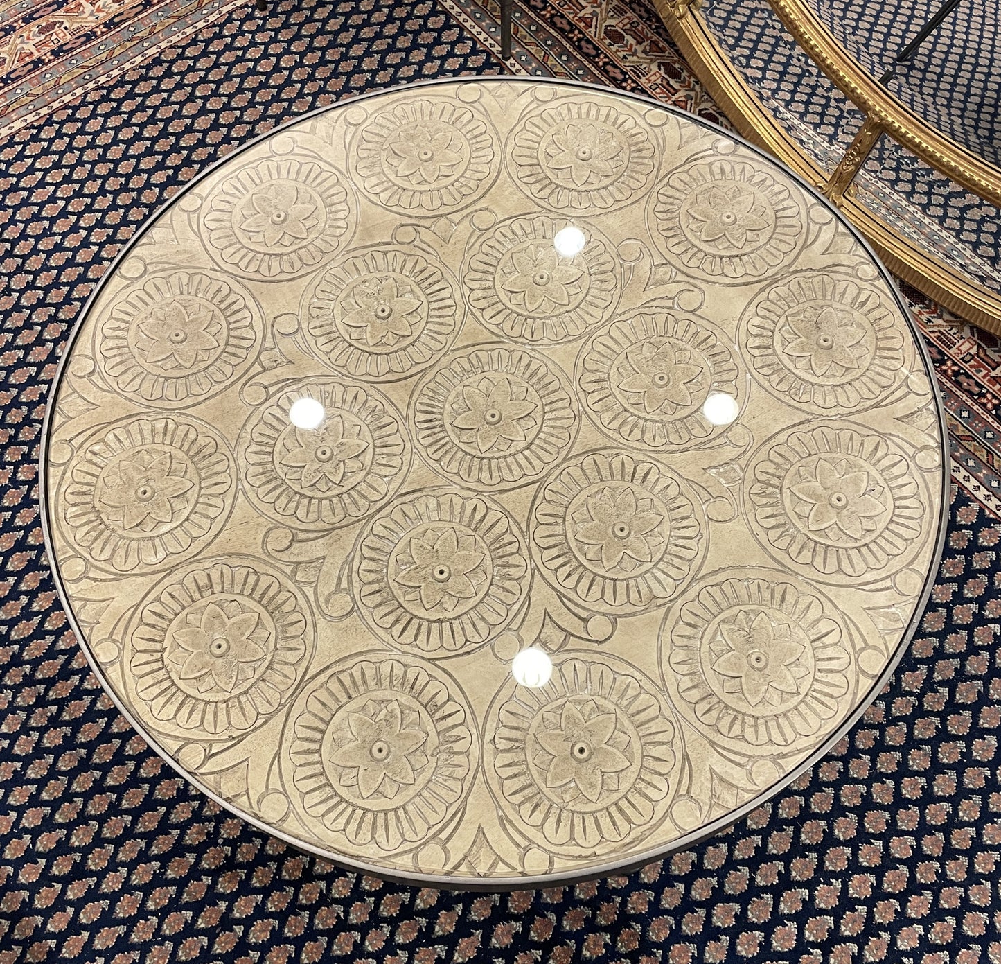 Mandala Design Round Coffee Table in Metal Frame (0J6001)