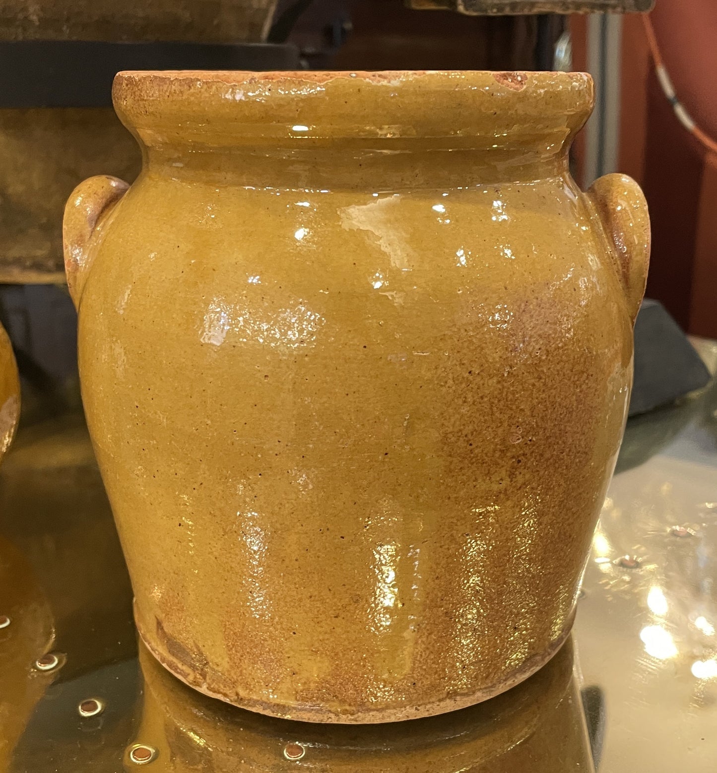 Small French Terracotta Confit Pot in Mustard (0JL01R)