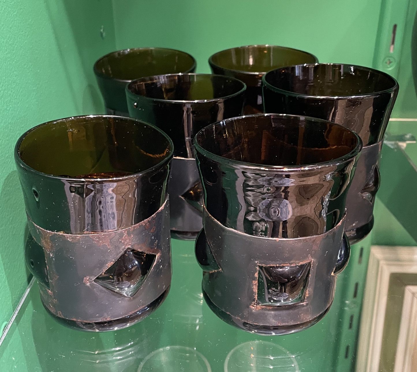 Felipe Derflinger Brutalist Iron Wrapped, Hand Blown Glasses, set of 6 (0JL02I)