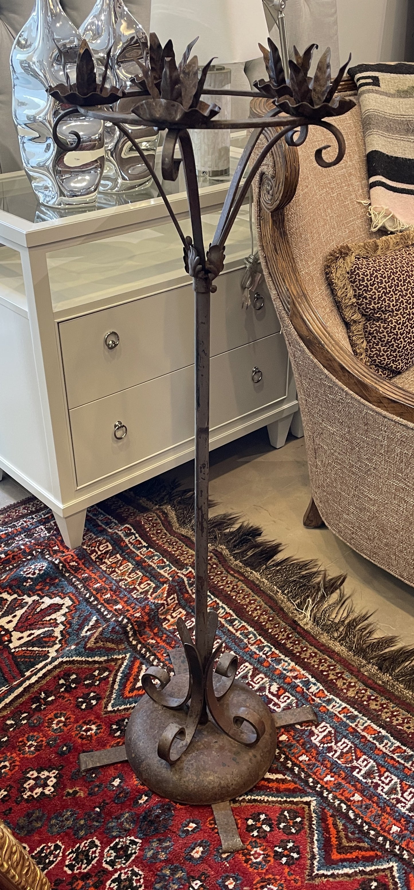 Antique Wrought Iron Floor Candelabra, Spanish (0JL02Z)