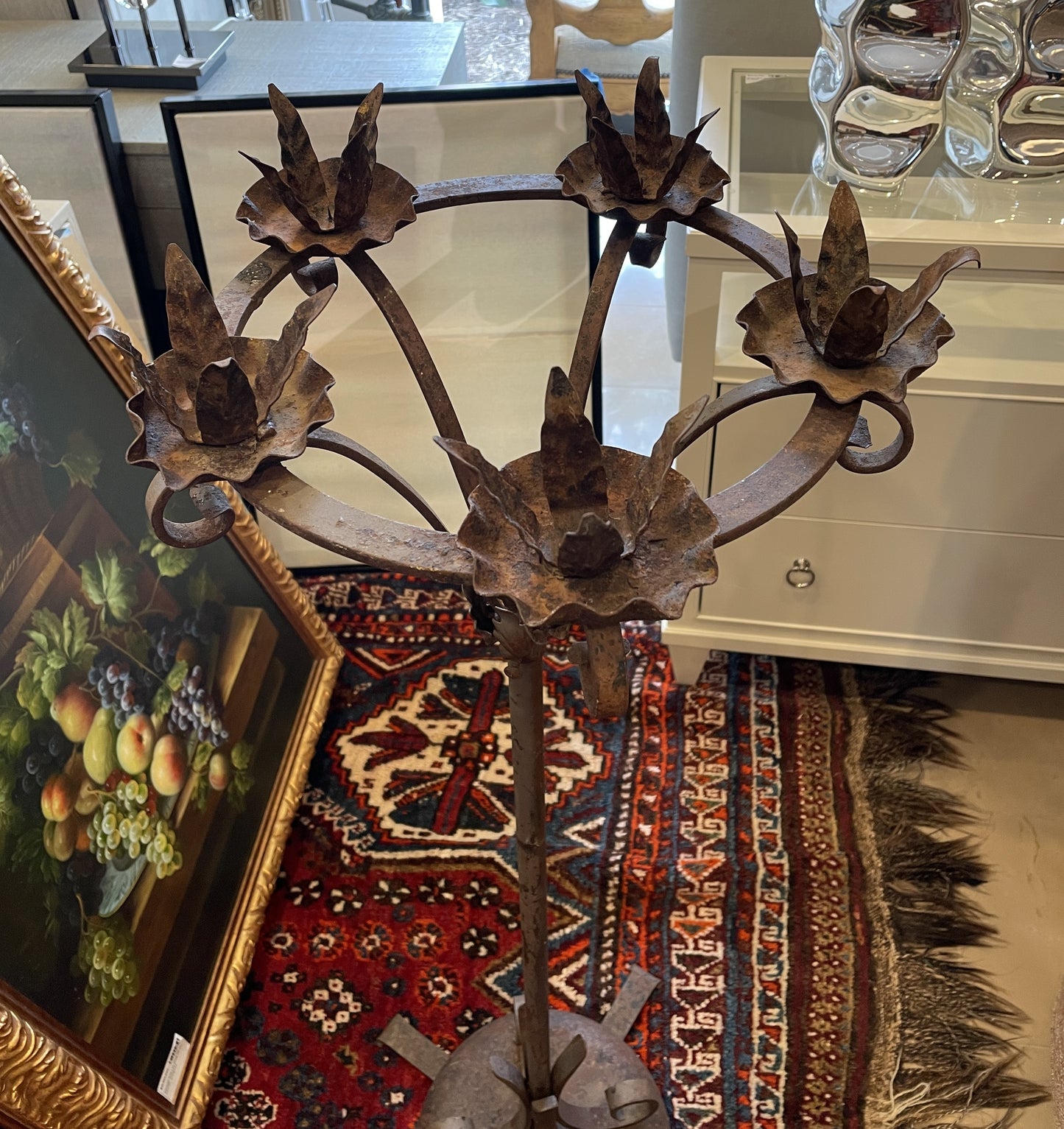 Antique Wrought Iron Floor Candelabra, Spanish (0JL02Z)