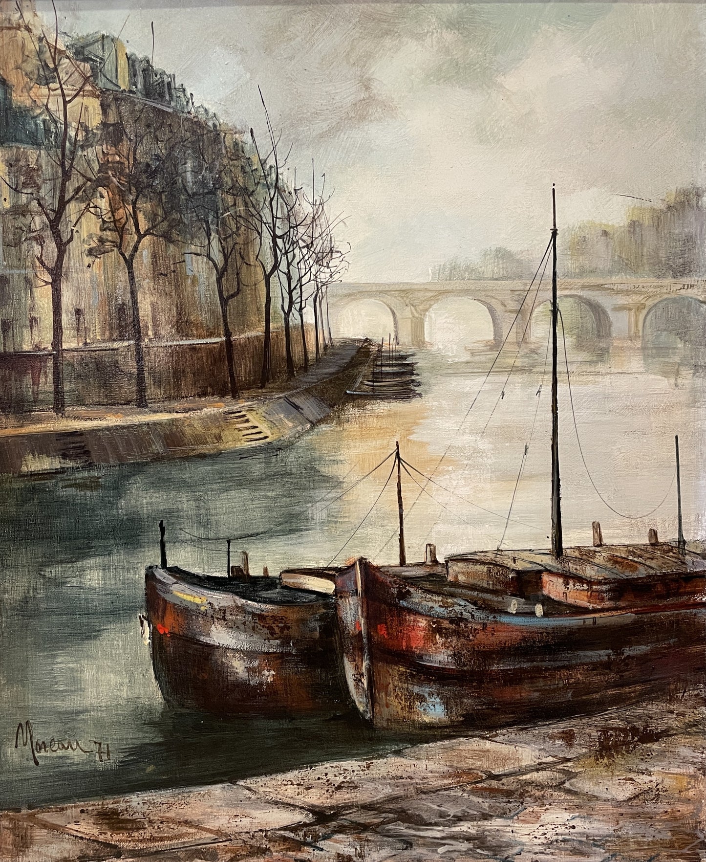 Moreau (France, 1940) "Life Saint Louis" Paris Oil on Canvas (0MJ00C)