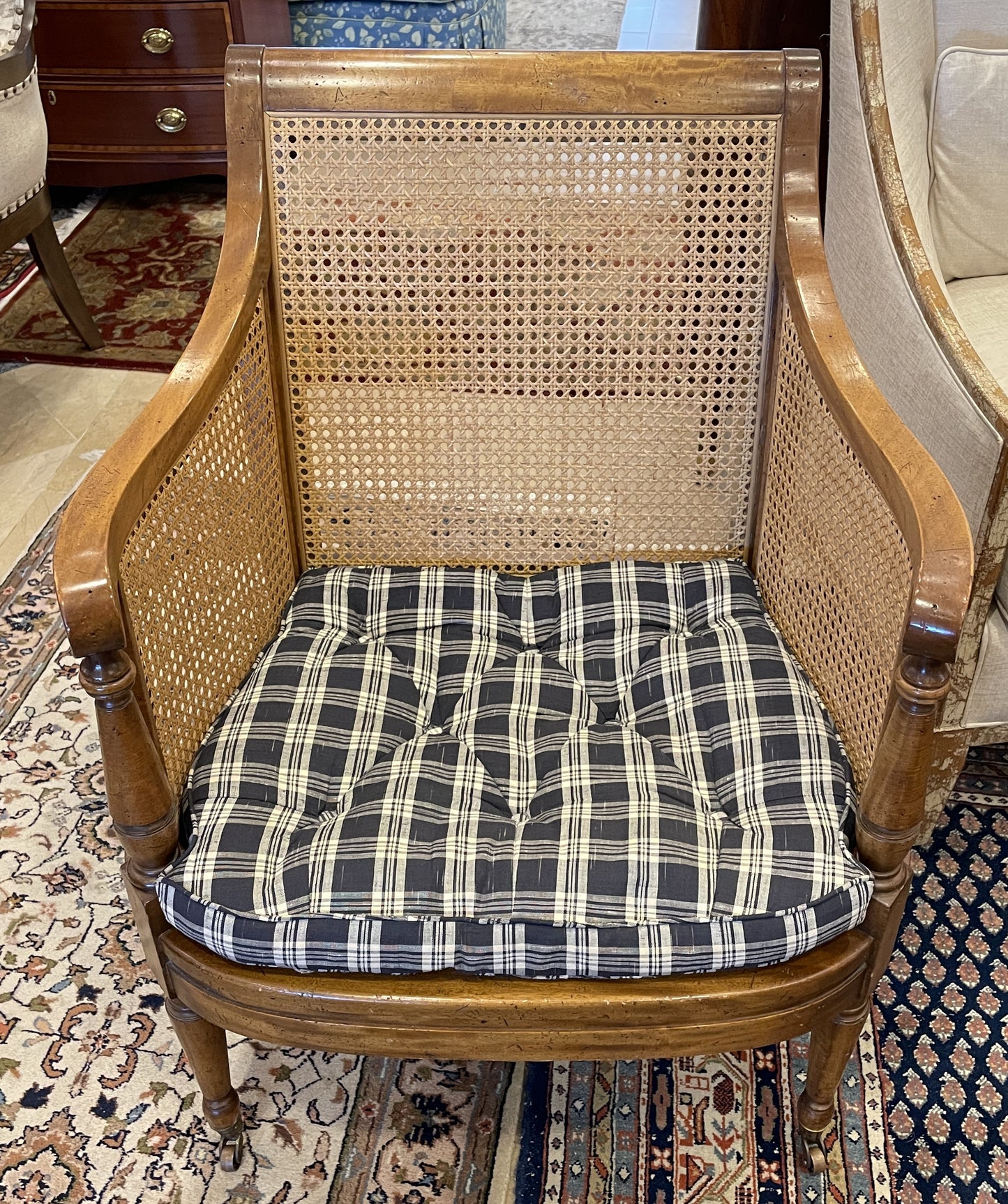 Regency Style Caned Chair with Upholstered seat (0EZ001)