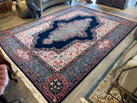 Hand Knotted Navy Blue Medallion Rug
