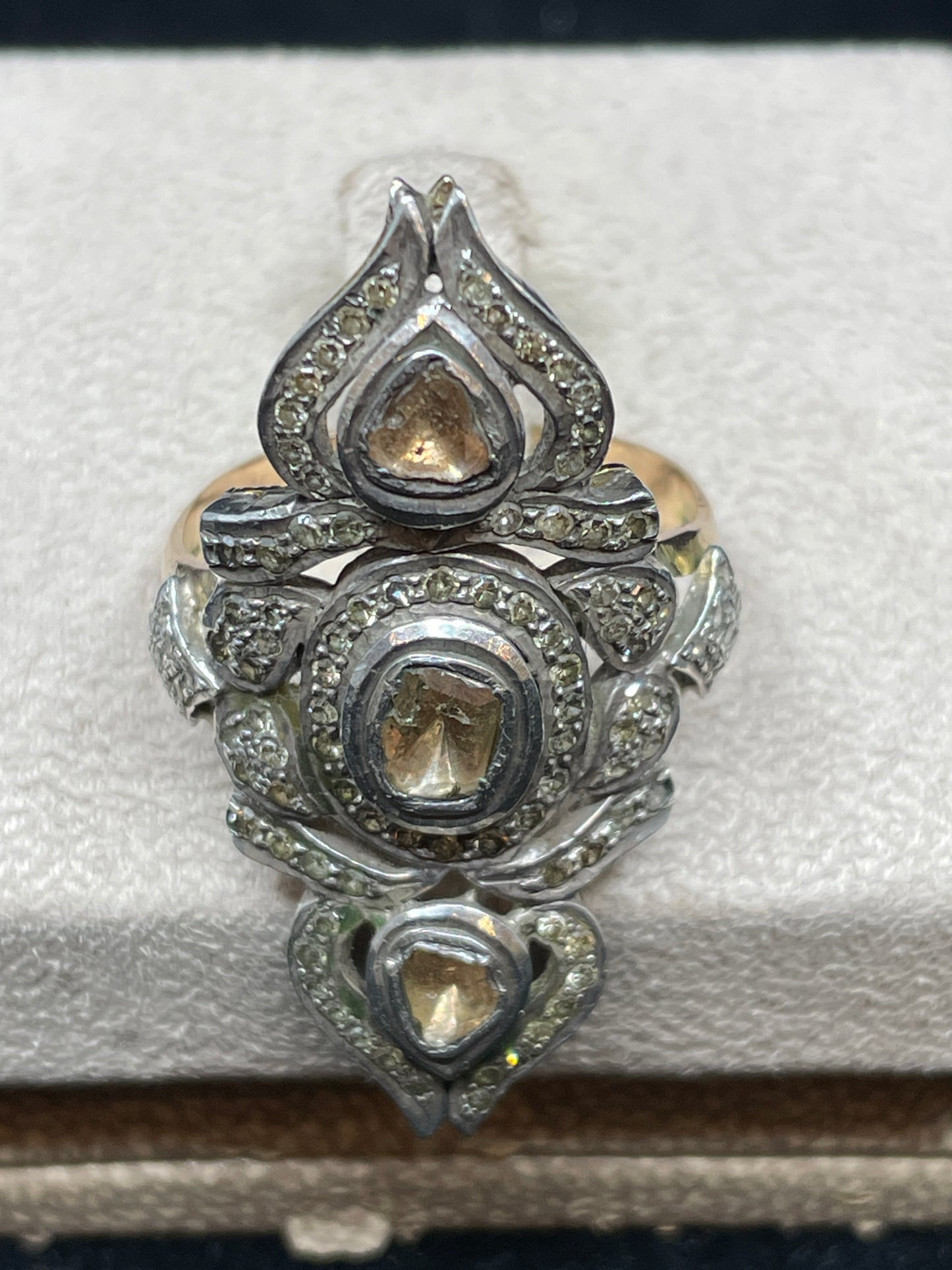 Antique 14K gold and Mine Cut Champagne Diamonds, 1.18 TCW (0EX001)