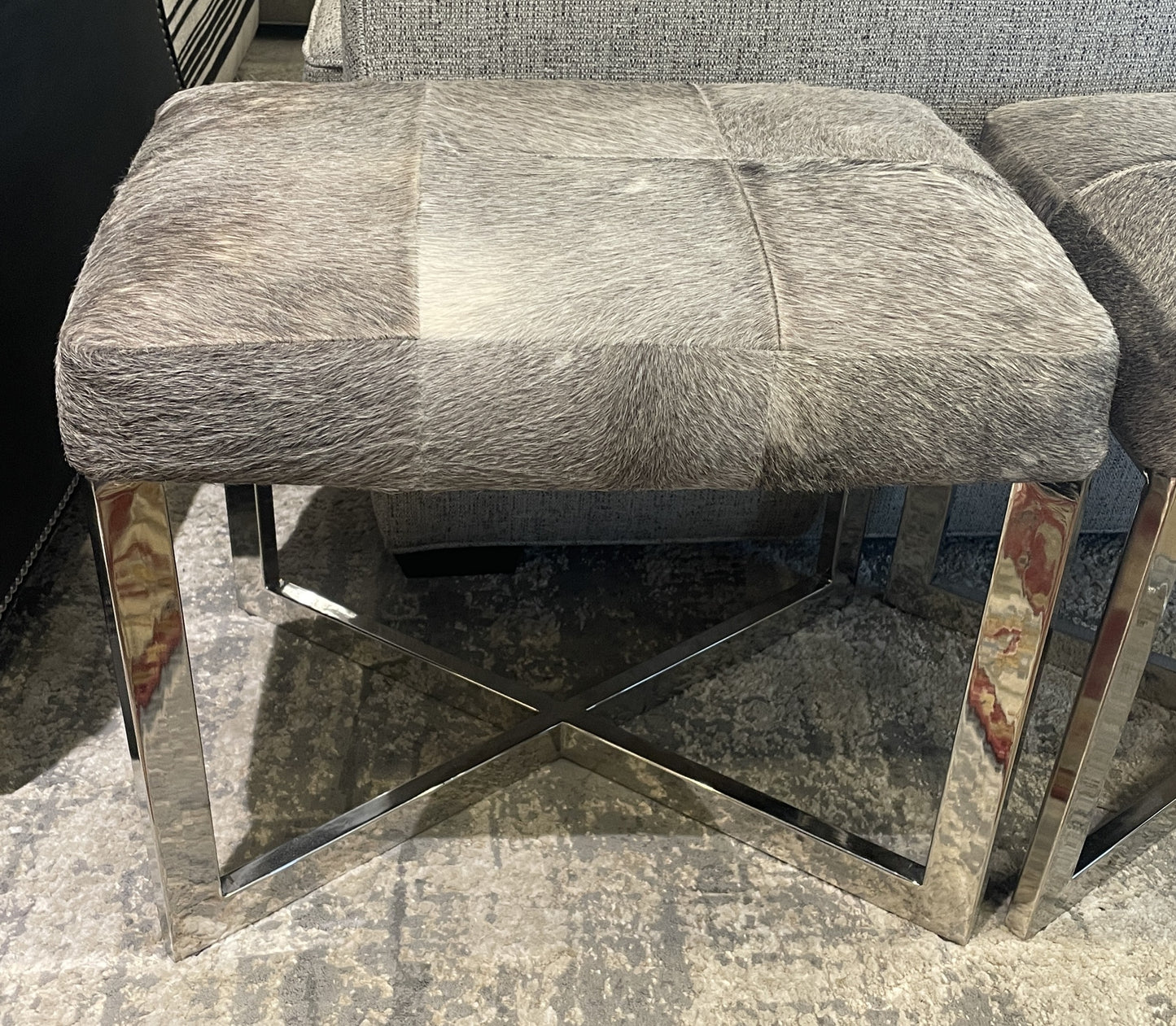 Wisteria Cross Hide Ottoman on Chrome Base (Two available 0N100A and 0N100B)