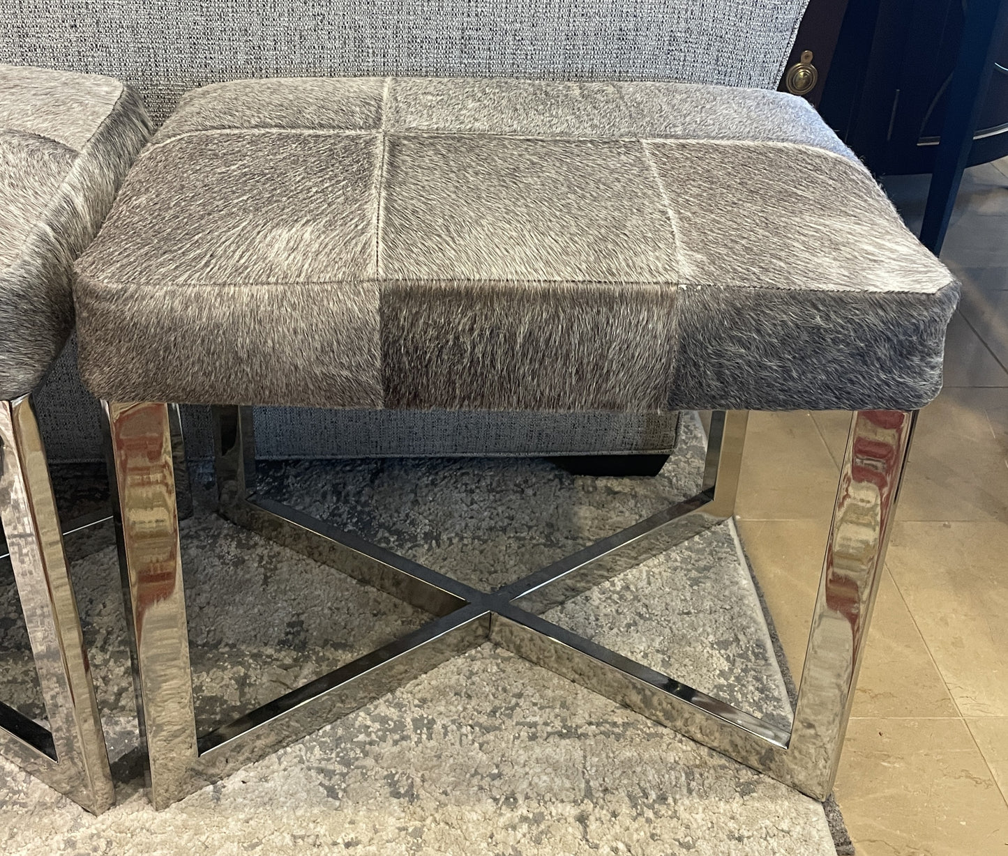 Wisteria Cross Hide Ottoman on Chrome Base (Two available 0N100A and 0N100B)