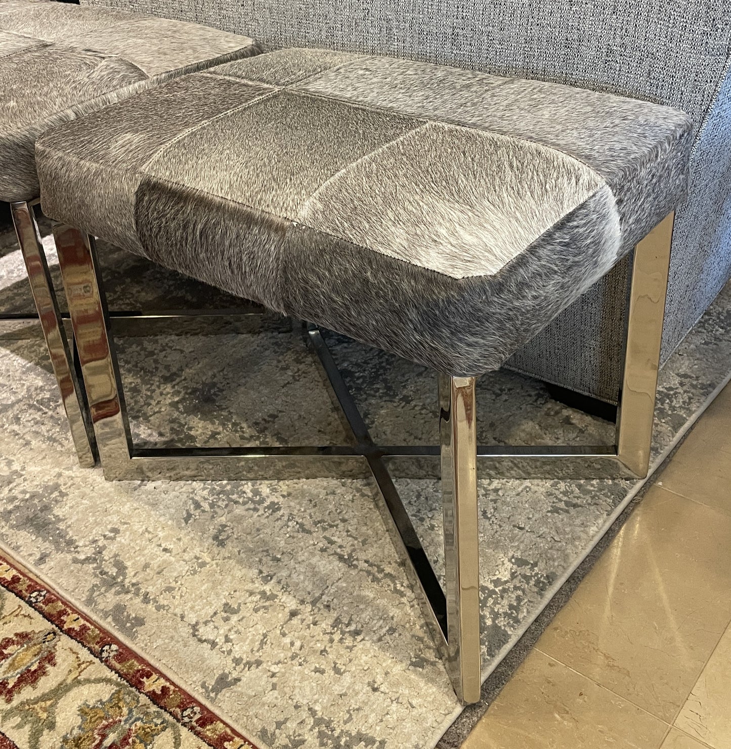 Wisteria Cross Hide Ottoman on Chrome Base (Two available 0N100A and 0N100B)