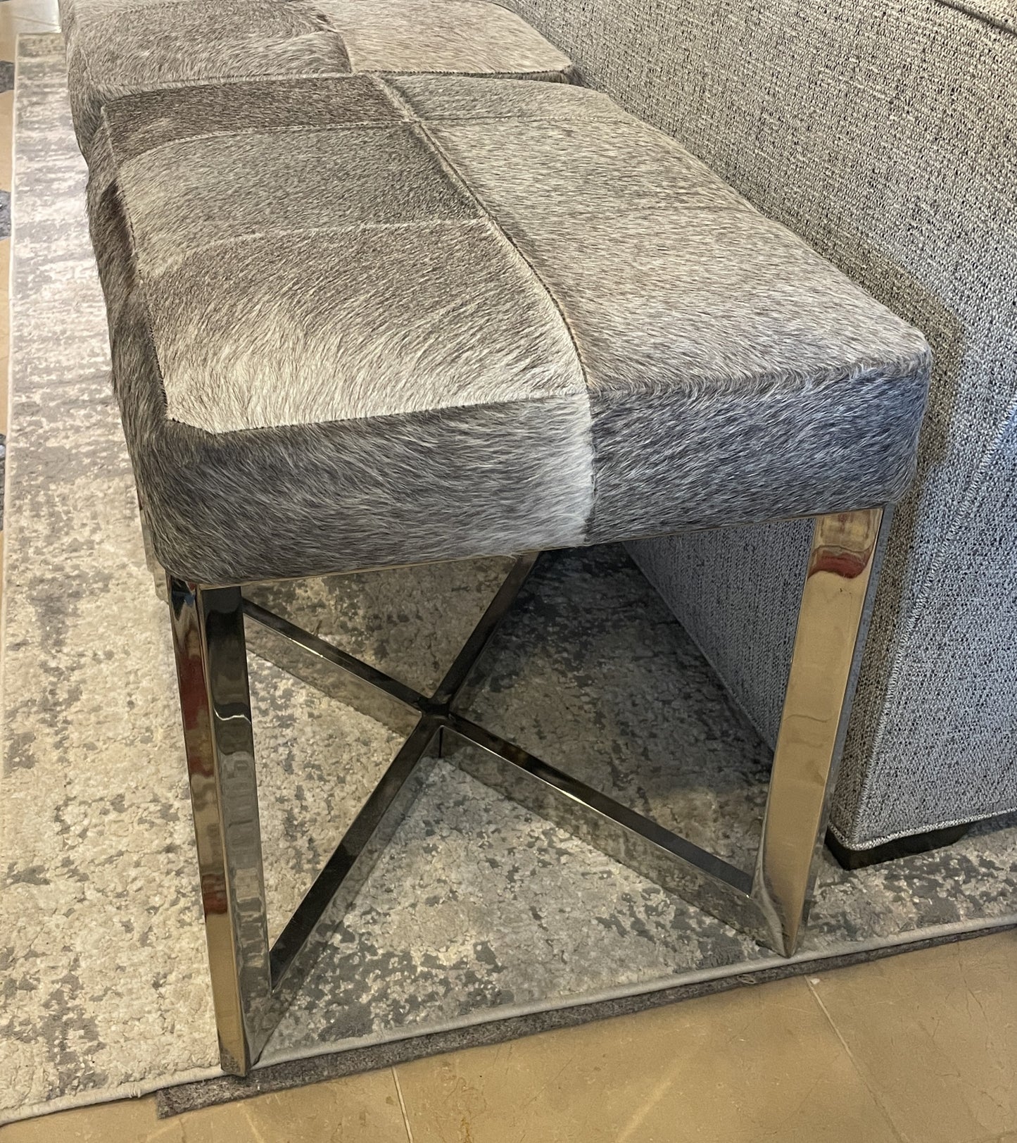 Wisteria Cross Hide Ottoman on Chrome Base (Two available 0N100A and 0N100B)