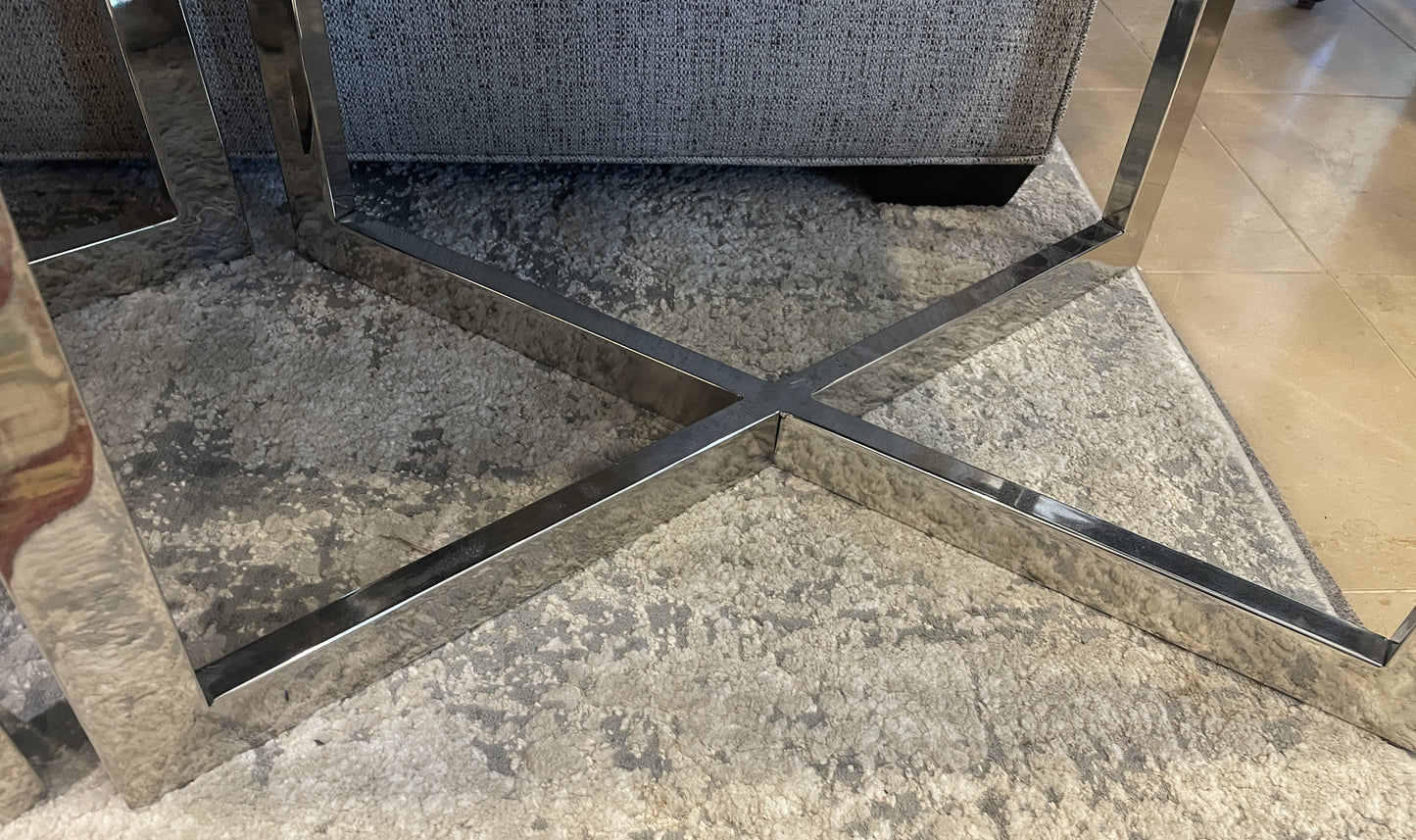 Wisteria Cross Hide Ottoman on Chrome Base (Two available 0N100A and 0N100B)