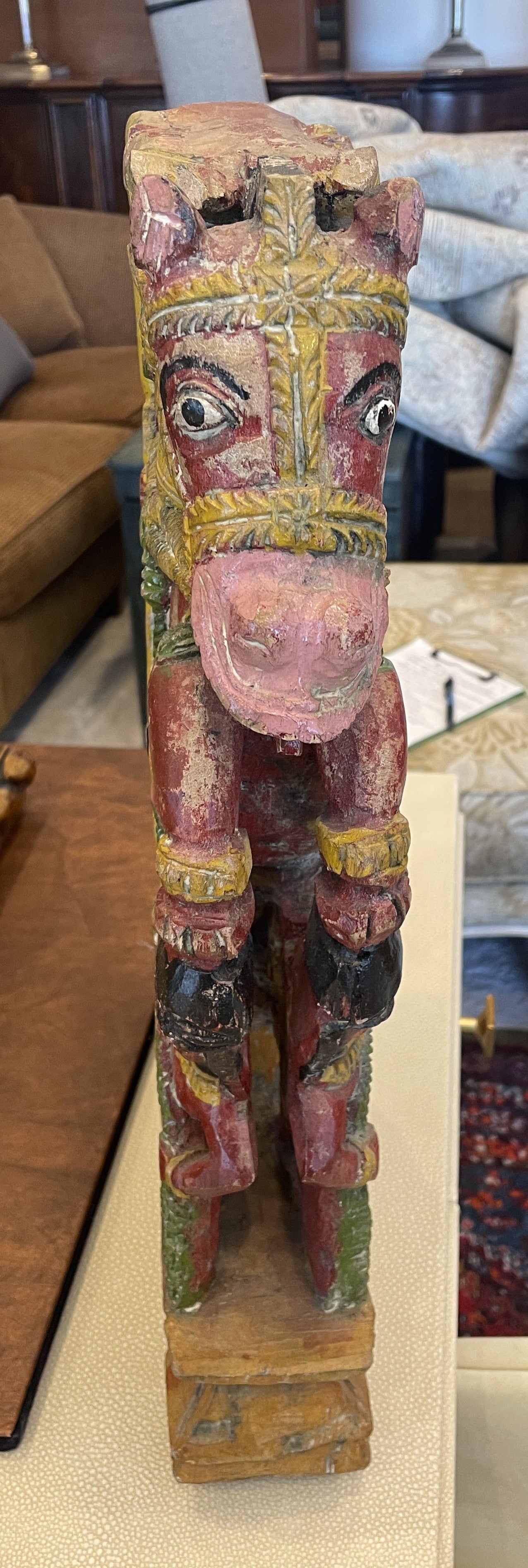 Indian Polychrome Carved Man on Horse (0N100D)