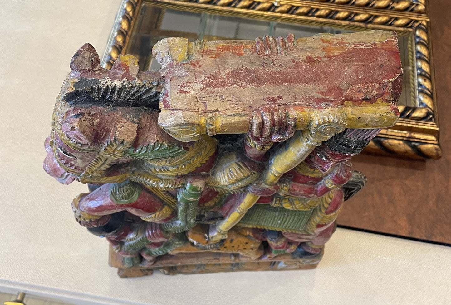 Indian Polychrome Carved Man on Horse (0N100D)