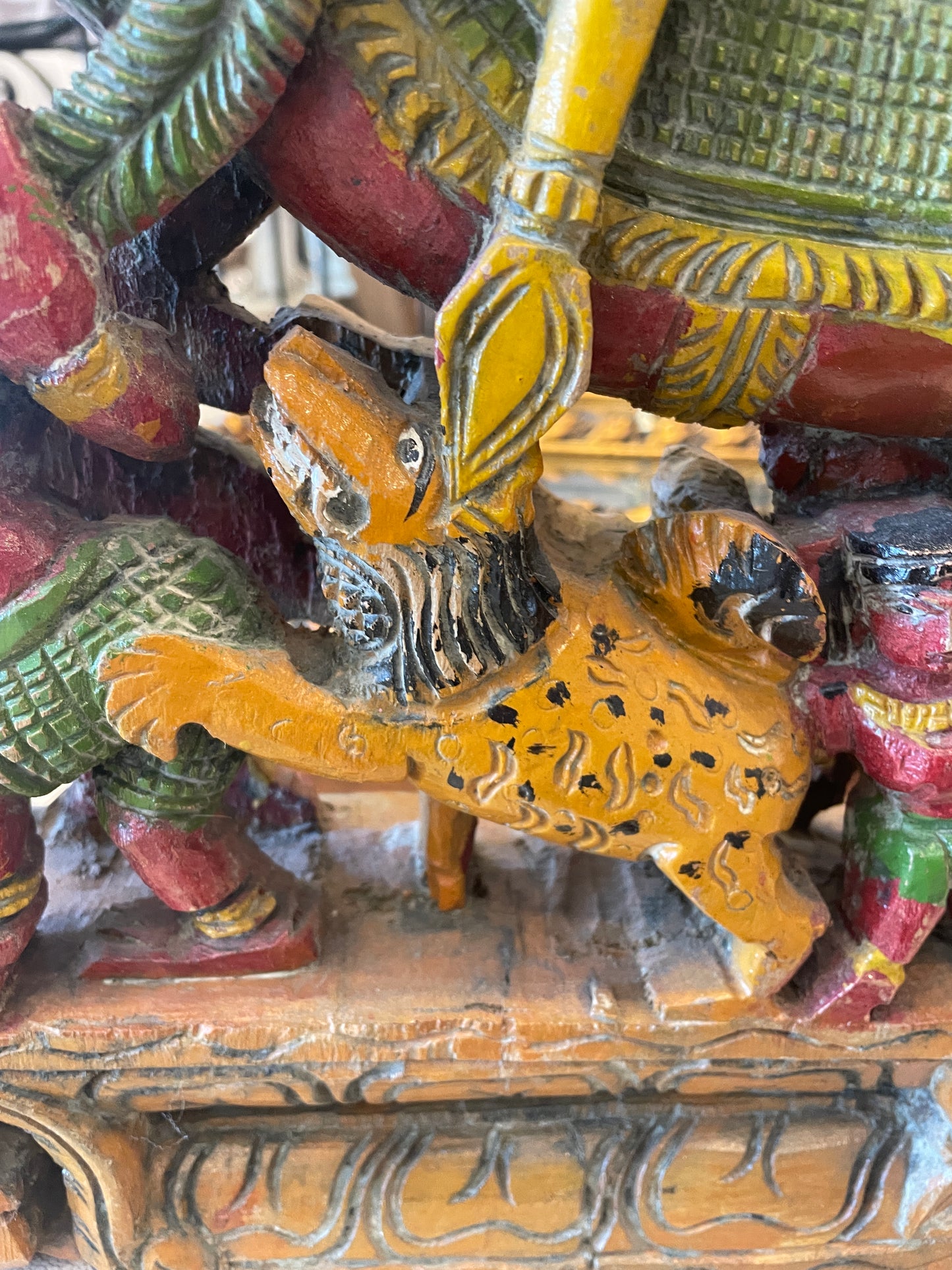 Indian Polychrome Carved Man on Horse (0N100D)