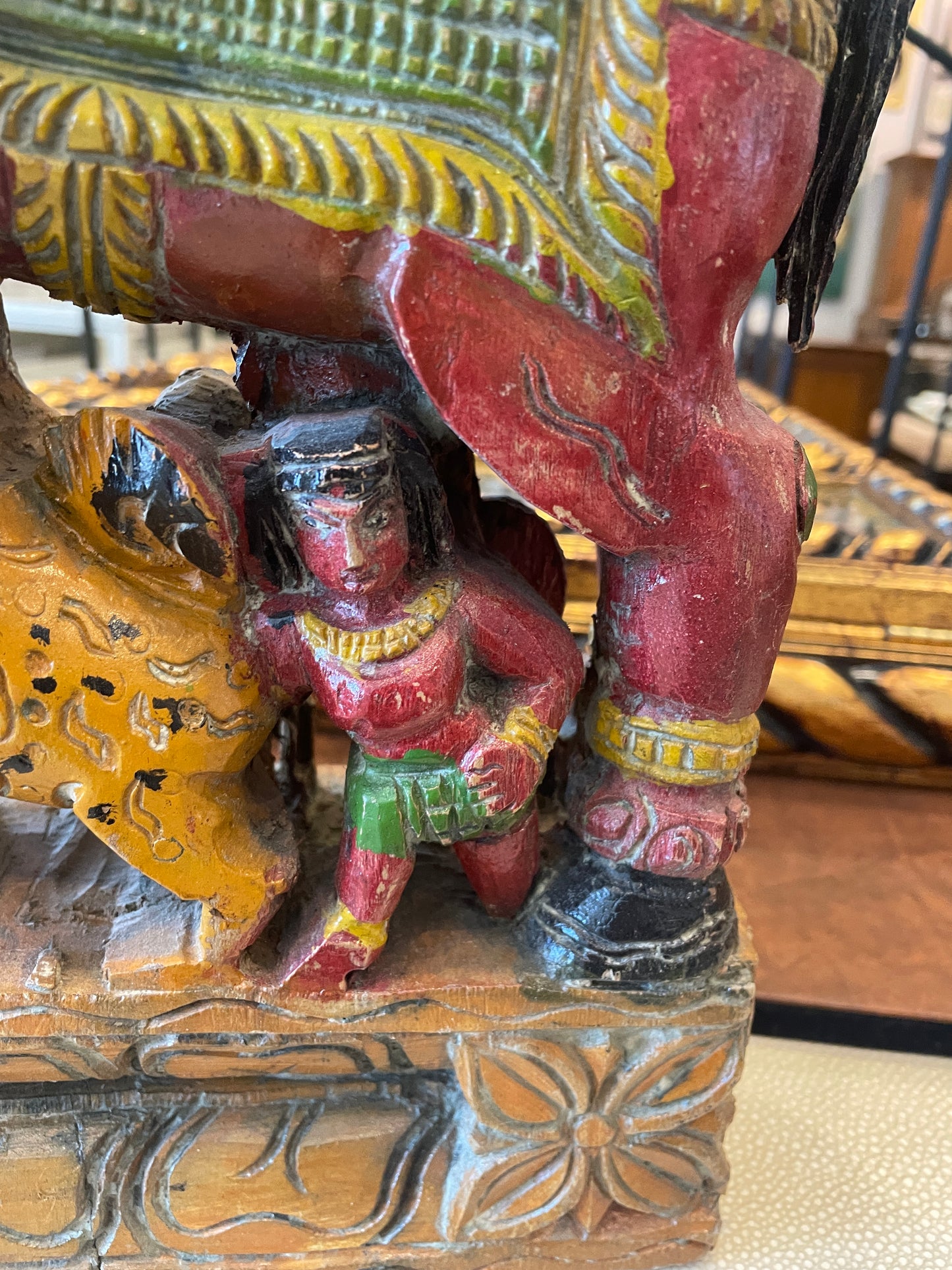 Indian Polychrome Carved Man on Horse (0N100D)