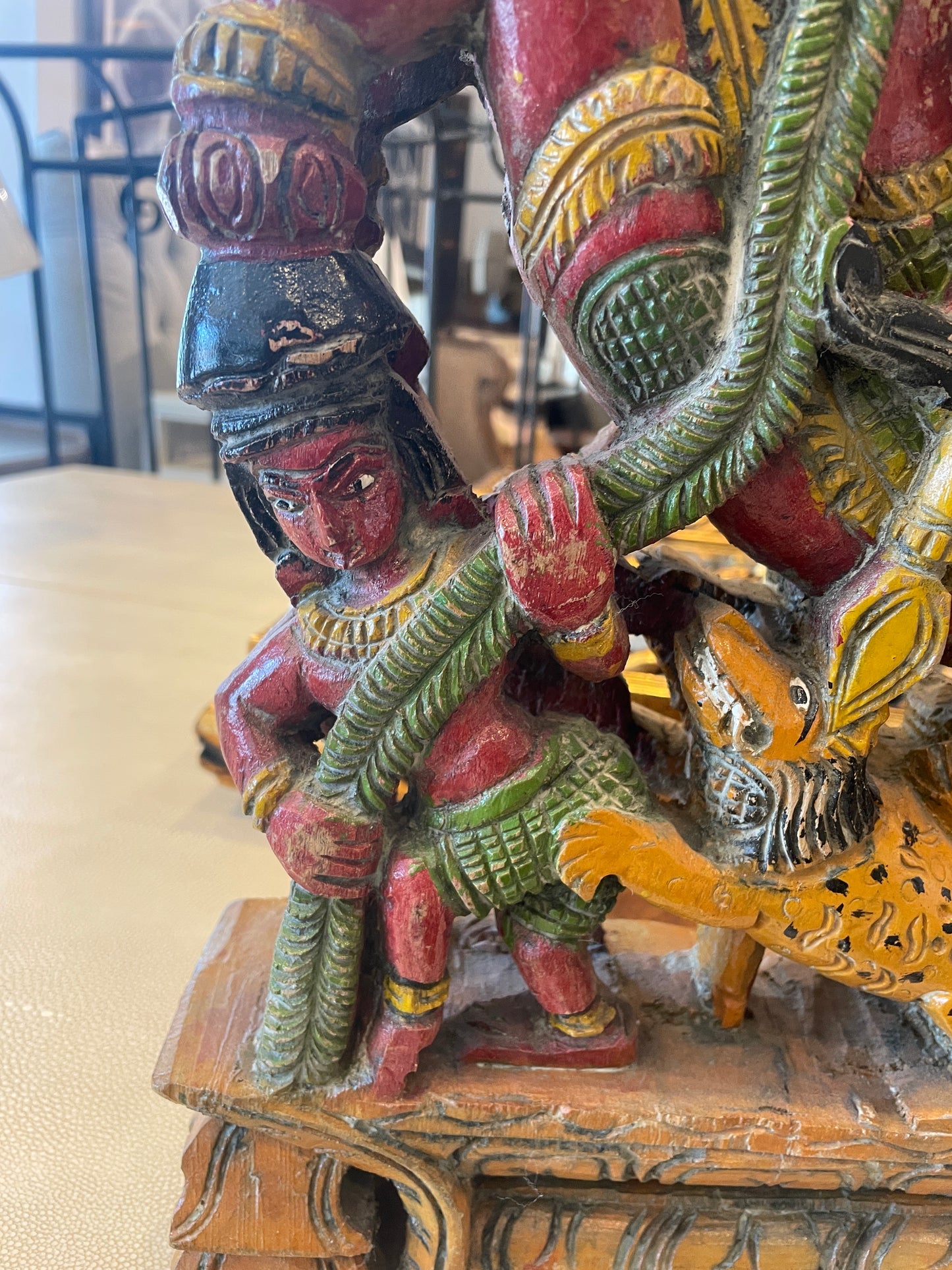 Indian Polychrome Carved Man on Horse (0N100D)