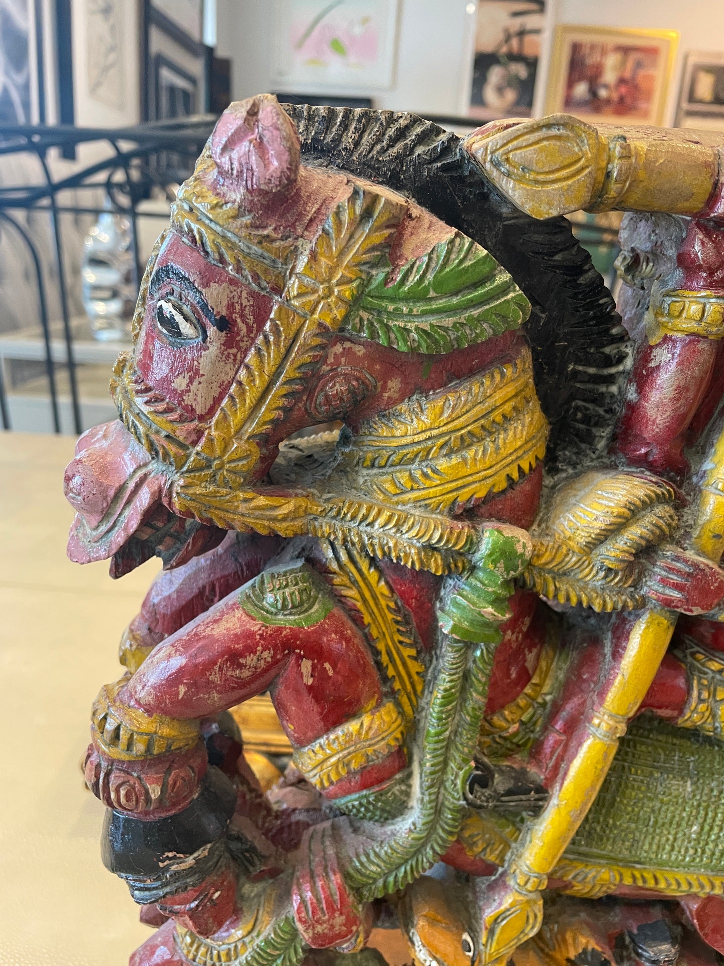 Indian Polychrome Carved Man on Horse (0N100D)