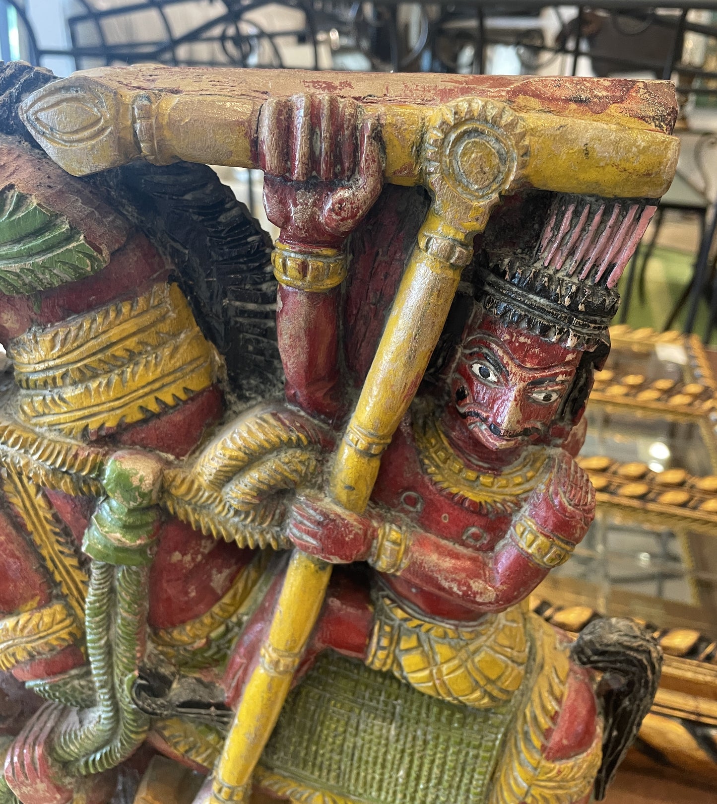 Indian Polychrome Carved Man on Horse (0N100D)