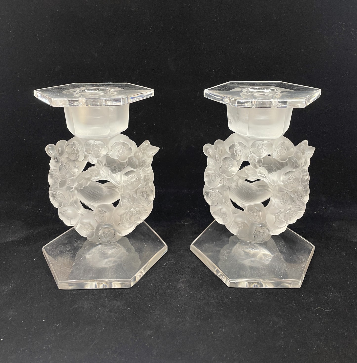 Pair of Lalique Mesanges Candlesticks AS IS (0B500L)