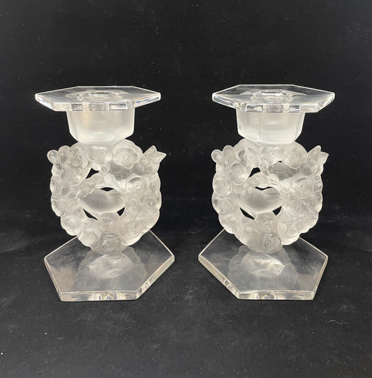 Pair of Lalique Mesanges Candlesticks AS IS (0B500L)