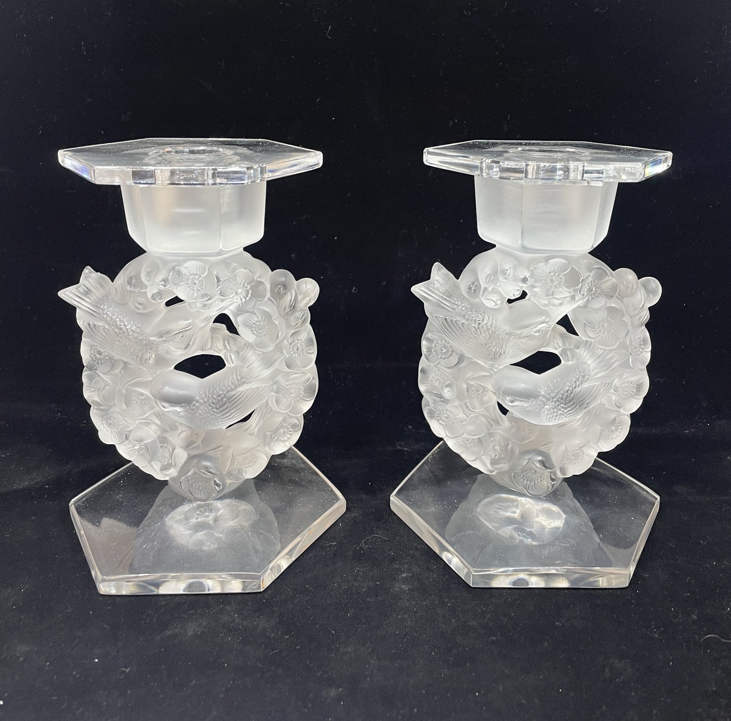 Pair of Lalique Mesanges Candlesticks AS IS (0B500L)