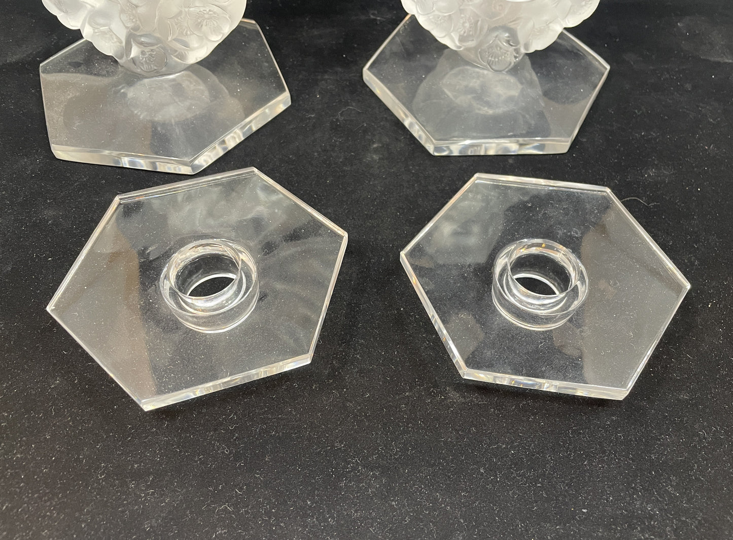 Pair of Lalique Mesanges Candlesticks AS IS (0B500L)