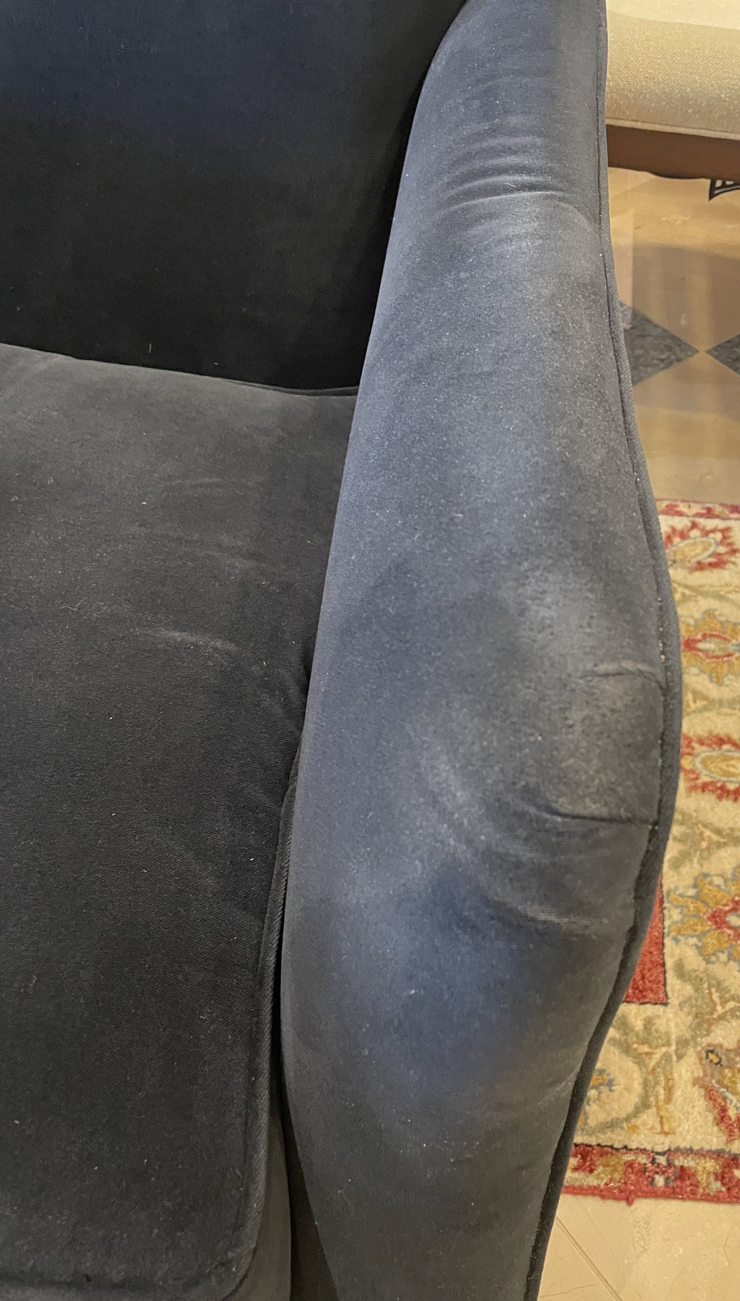 Ambella Black Arm Chair with tacks, AS IS (Two available 0N2006 and 0N2007)