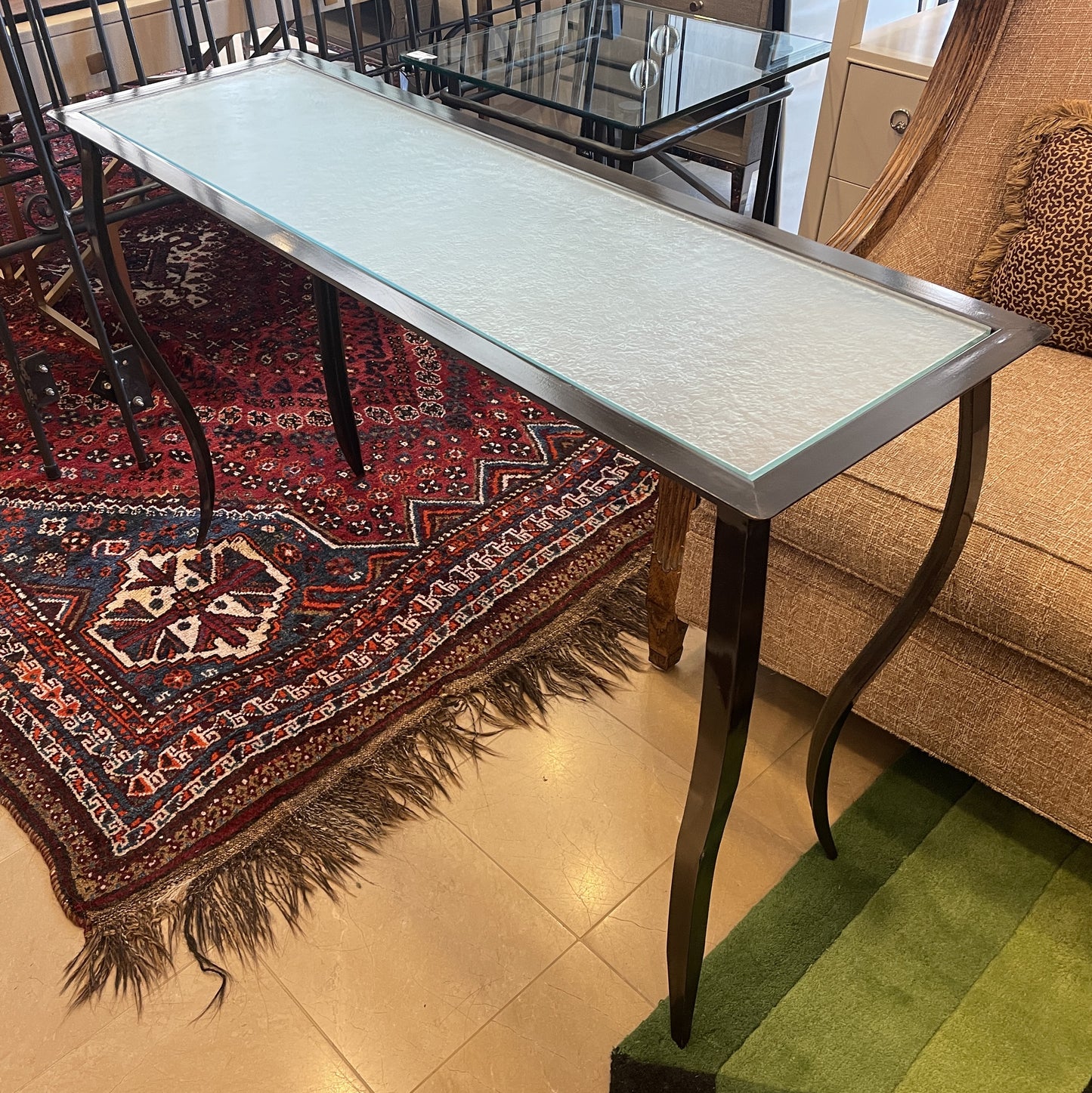 Iron and Frosted Glass Table (0N2008)