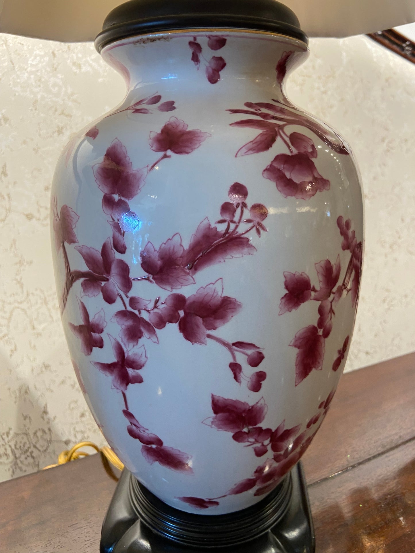 Pair of Raspberry Chinoserie Lamps (26018)