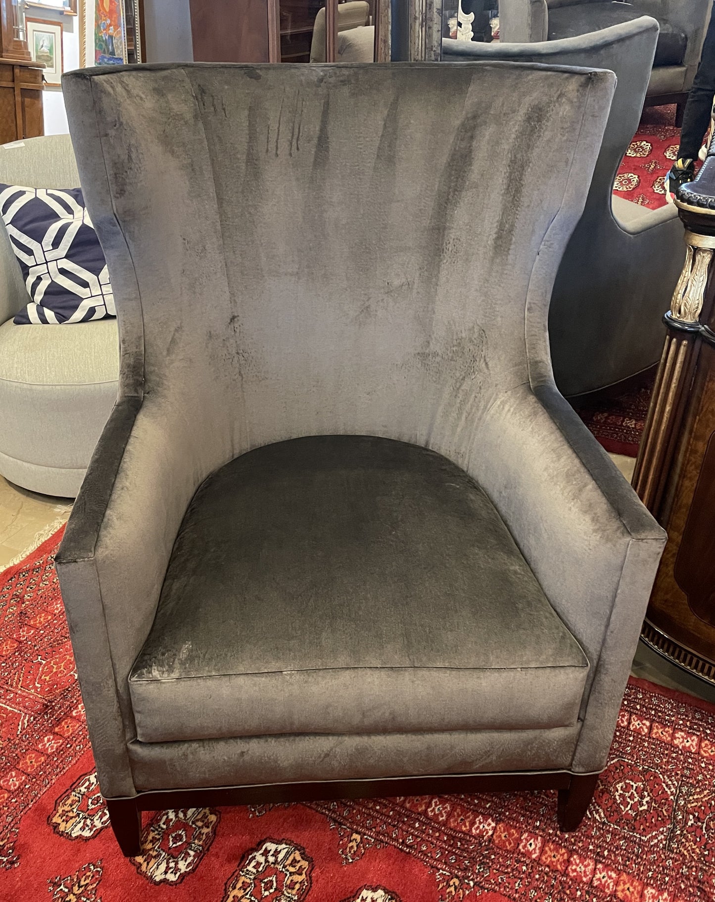 Century Townsendale Wing Chair in Gray Velvet, AS IS (Four available 0N4008,009,00A,00B)