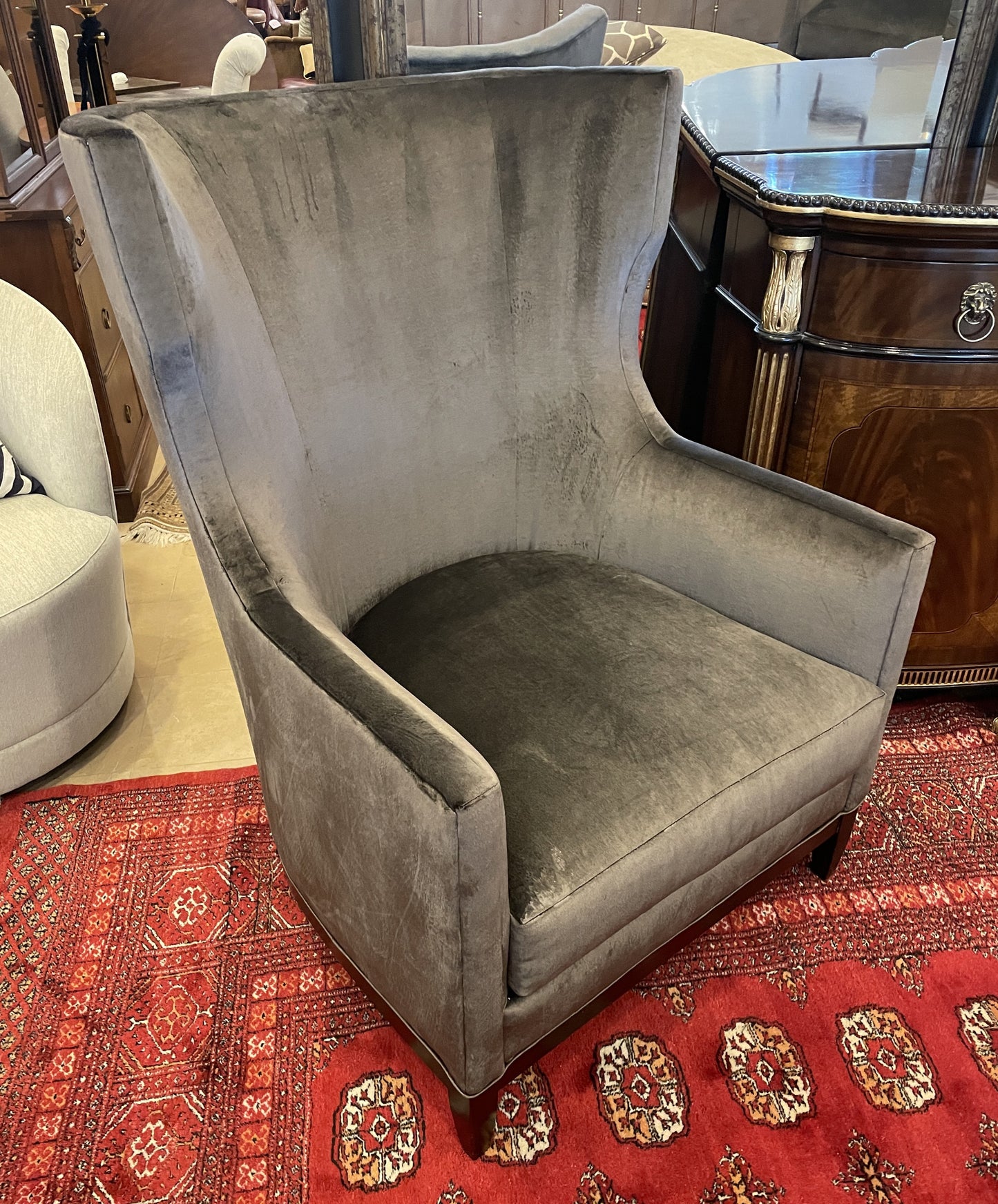 Century Townsendale Wing Chair in Gray Velvet, AS IS (Four available 0N4008,009,00A,00B)