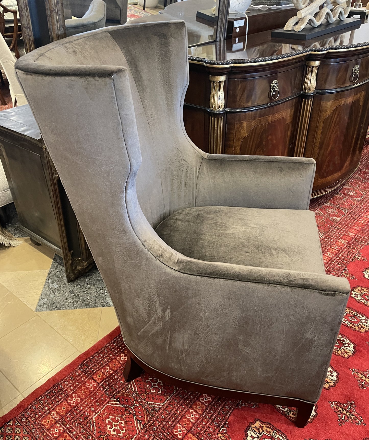 Century Townsendale Wing Chair in Gray Velvet, AS IS (Four available 0N4008,009,00A,00B)