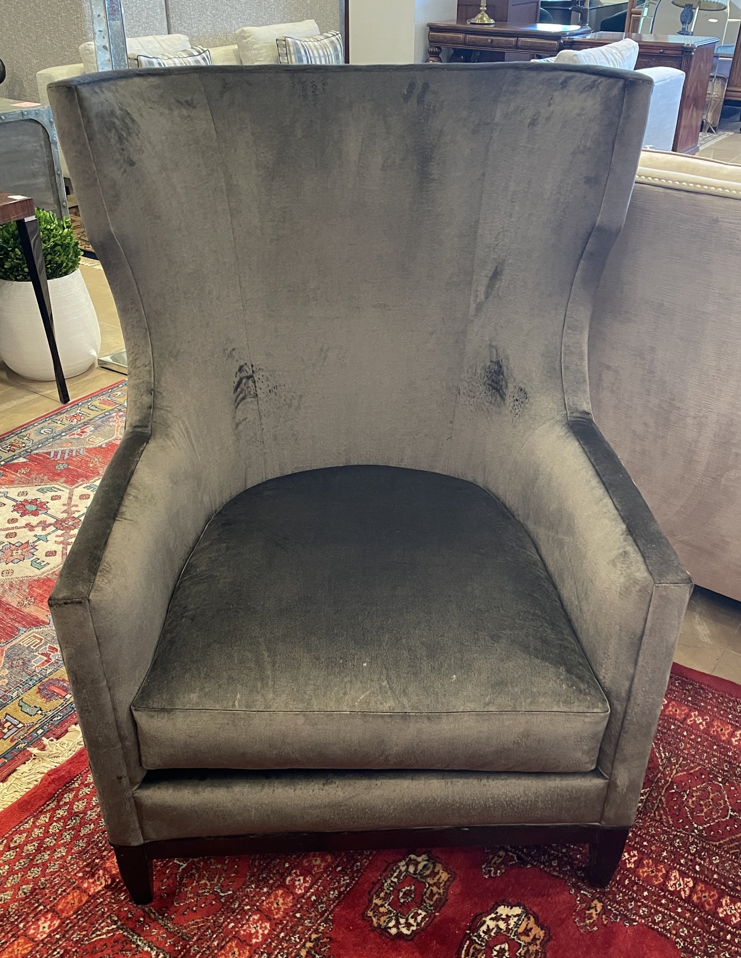 Century Townsendale Wing Chair in Gray Velvet, AS IS (Four available 0N4008,009,00A,00B)