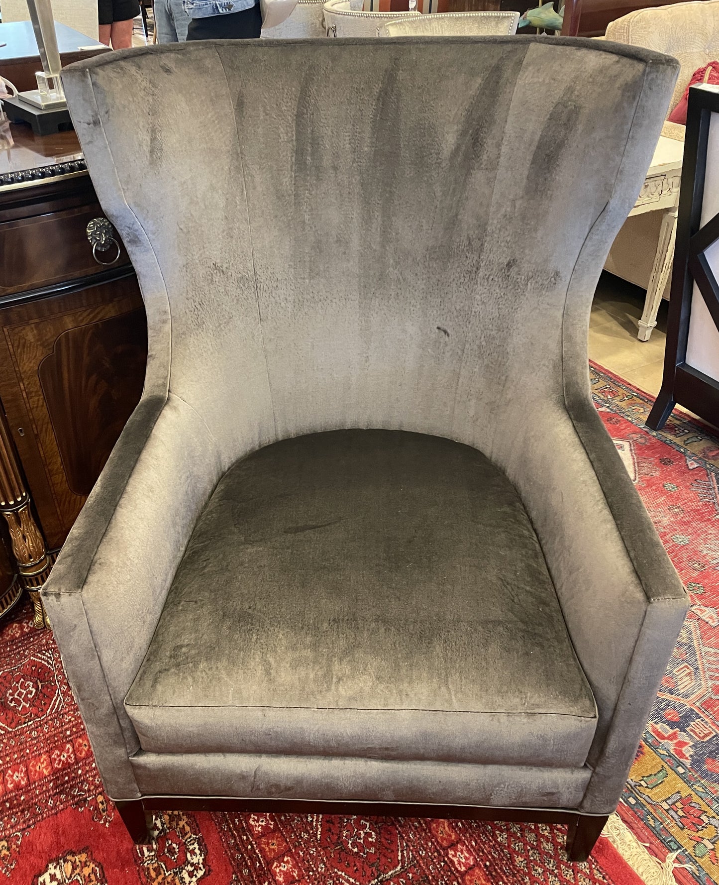 Century Townsendale Wing Chair in Gray Velvet, AS IS (Four available 0N4008,009,00A,00B)
