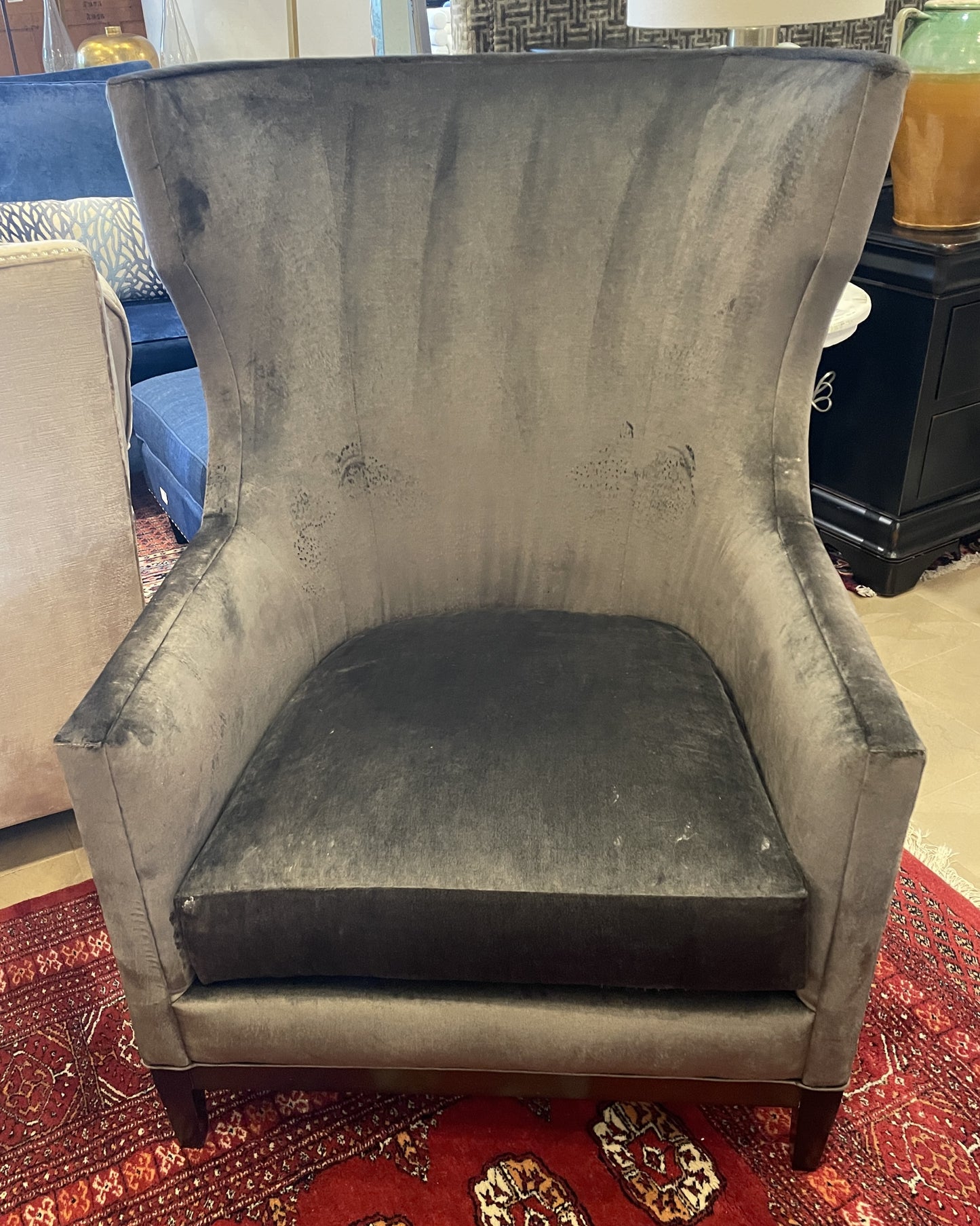 Century Townsendale Wing Chair in Gray Velvet, AS IS (Four available 0N4008,009,00A,00B)