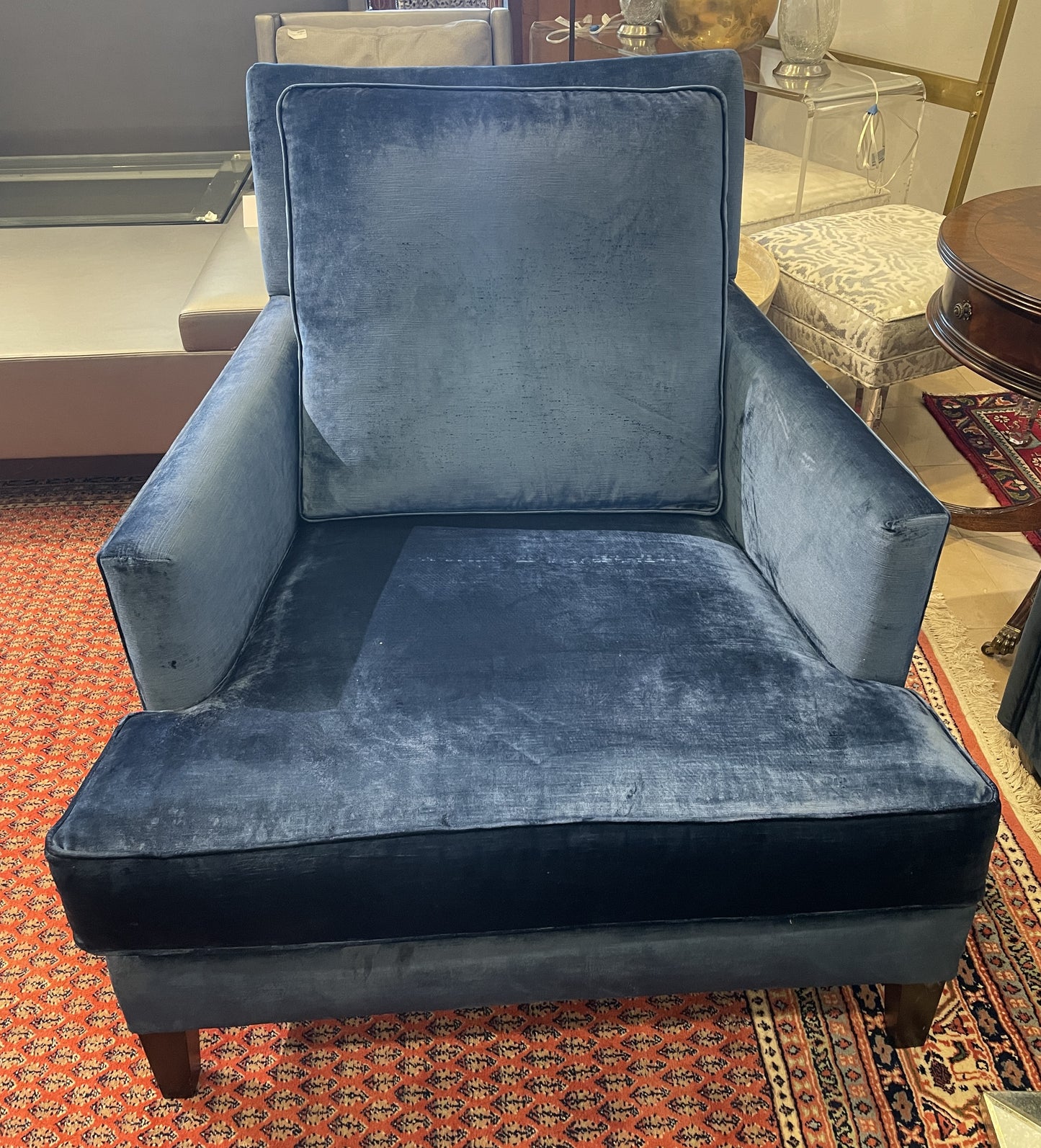 Henredon Custom Blue Velvet Oversized Arm Chair, AS IS (Two available 0N400C and 0N400D)