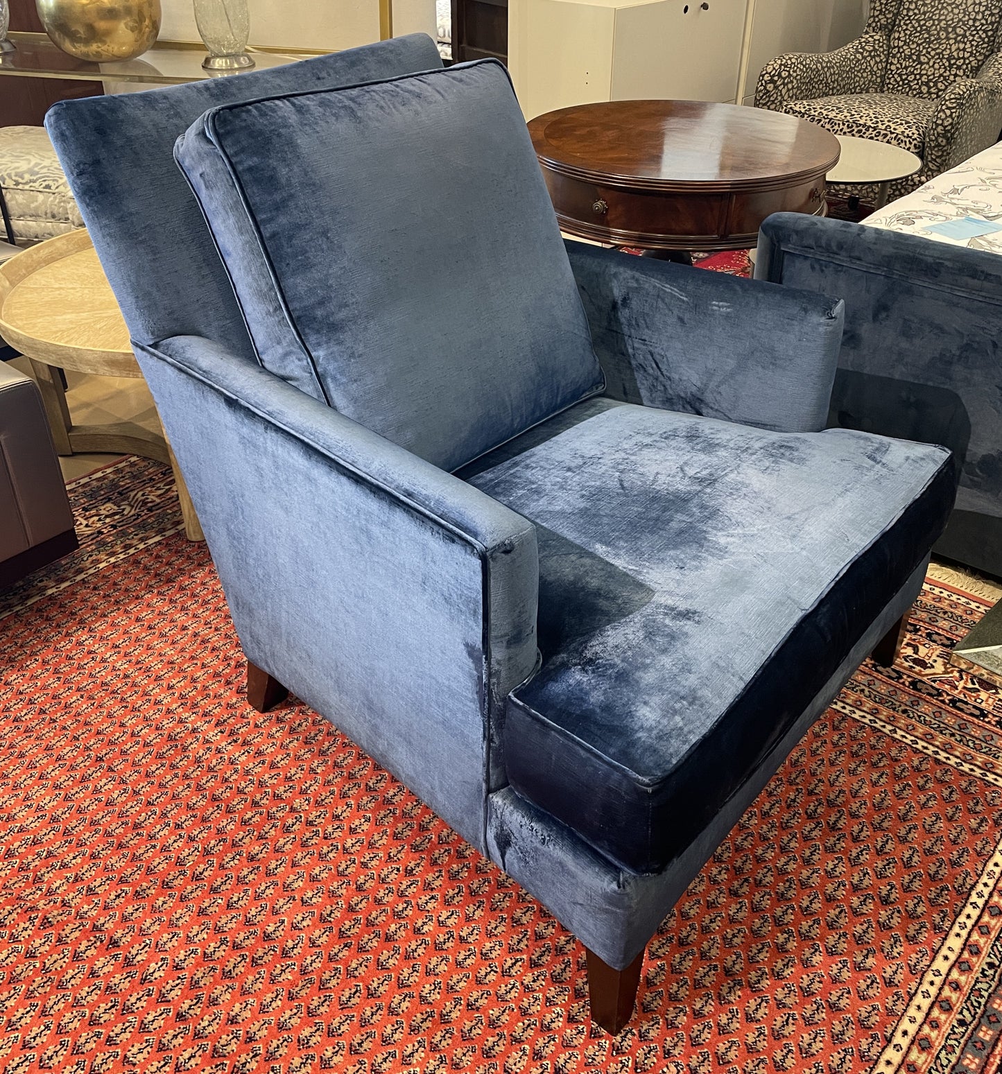 Henredon Custom Blue Velvet Oversized Arm Chair, AS IS (Two available 0N400C and 0N400D)
