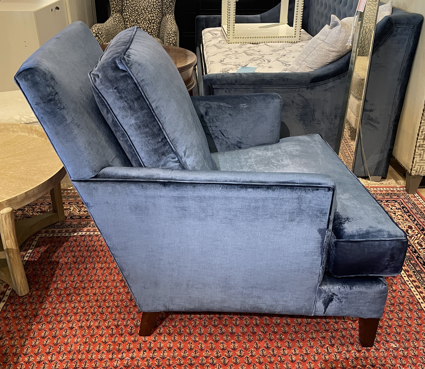 Henredon Custom Blue Velvet Oversized Arm Chair, AS IS (Two available 0N400C and 0N400D)