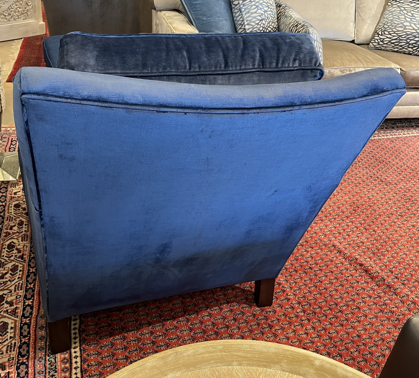 Henredon Custom Blue Velvet Oversized Arm Chair, AS IS (Two available 0N400C and 0N400D)