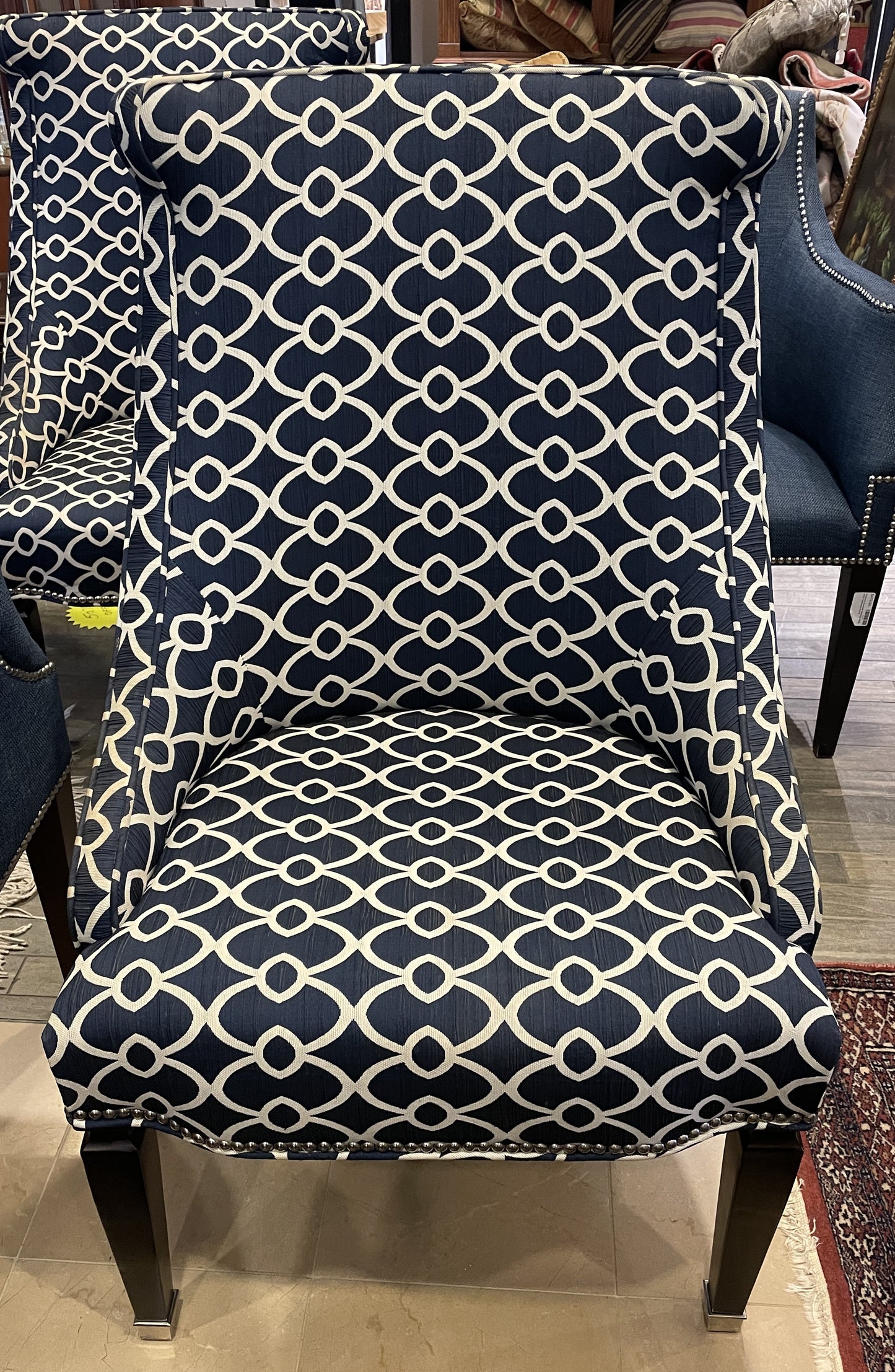 Century Primary Dining Chairs in Blue and White, a pair AS IS (0N400I)