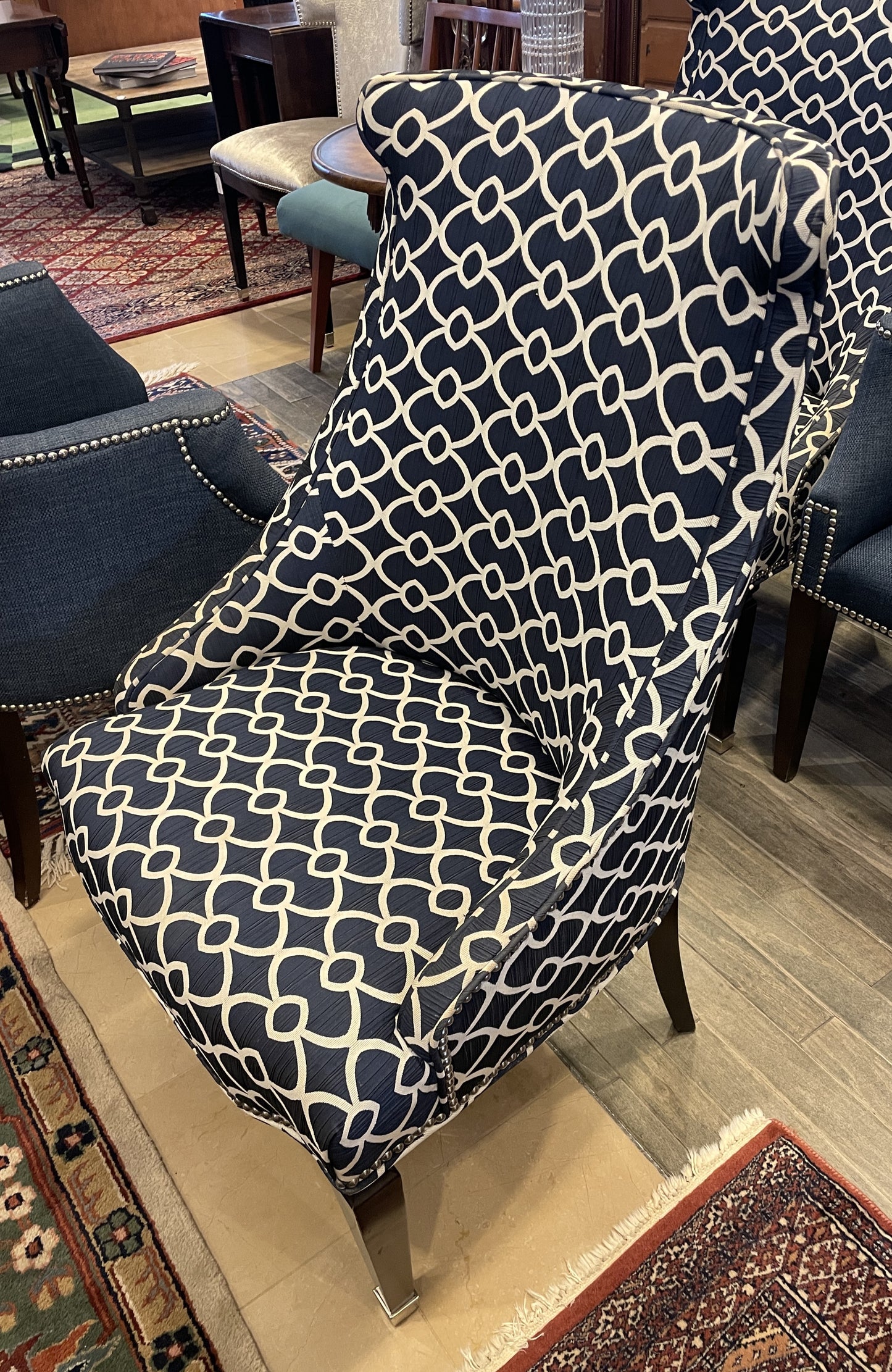 Century Primary Dining Chairs in Blue and White, a pair AS IS (0N400I)