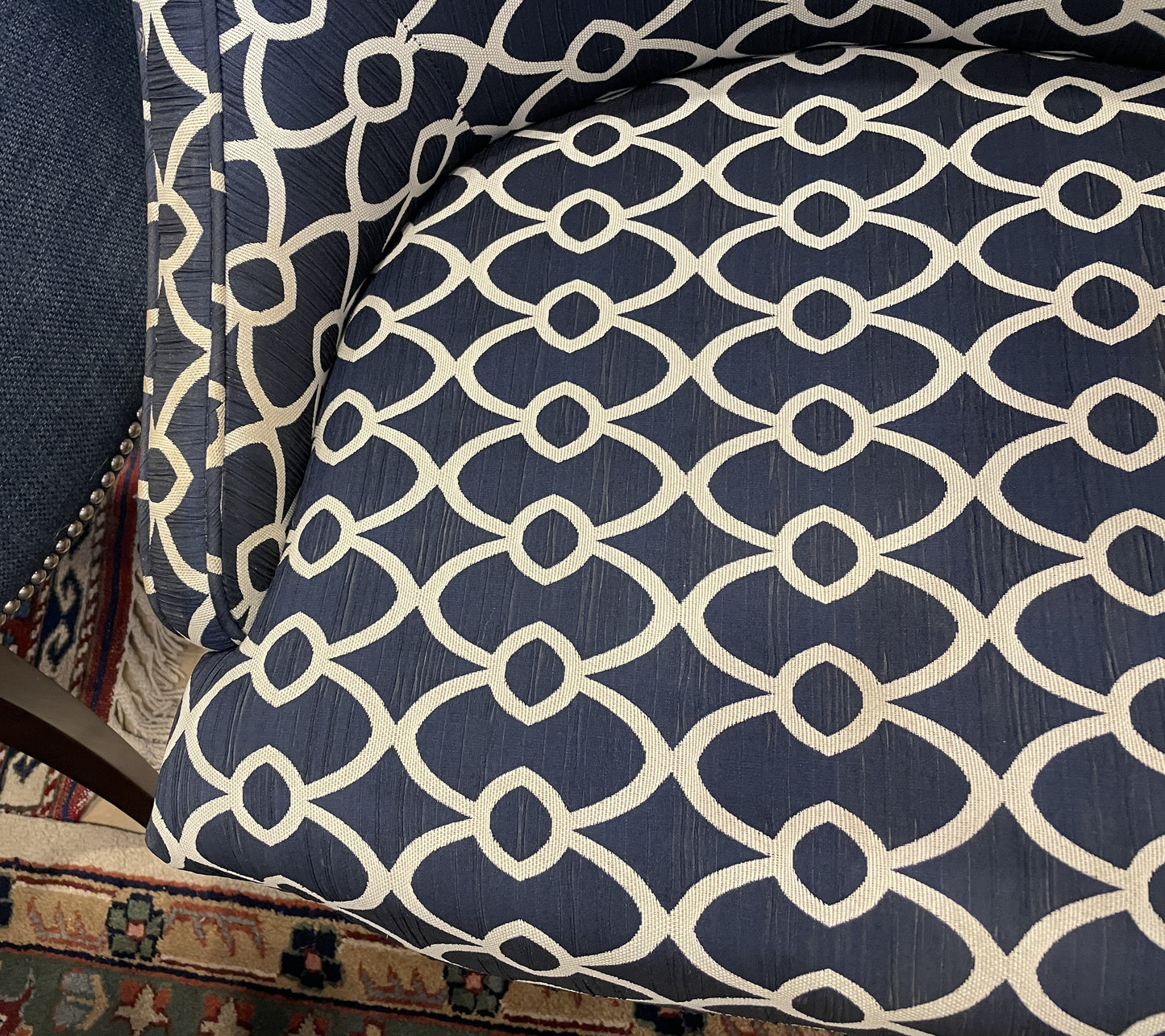 Century Primary Dining Chairs in Blue and White, a pair AS IS (0N400I)