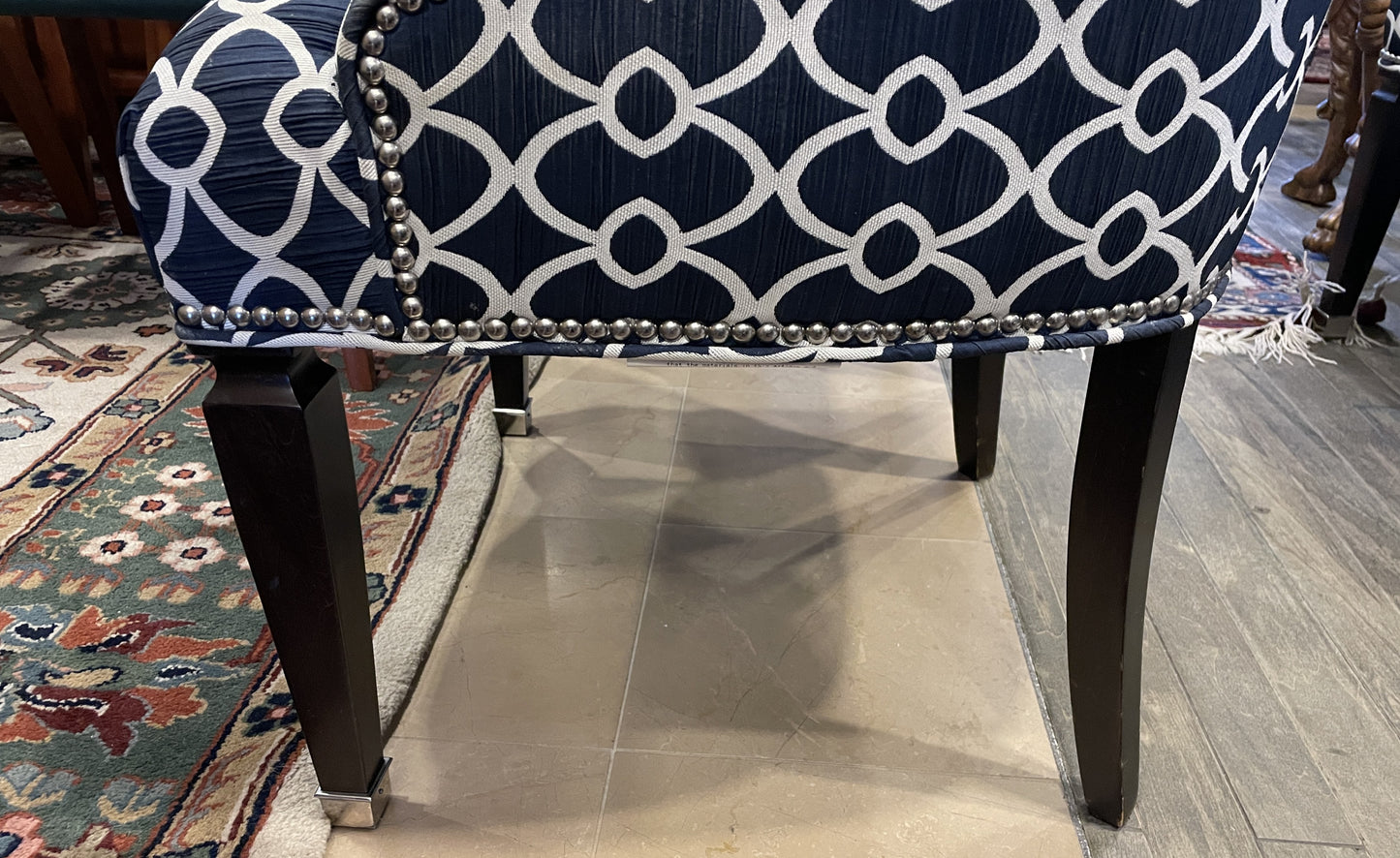 Century Primary Dining Chairs in Blue and White, a pair AS IS (0N400I)