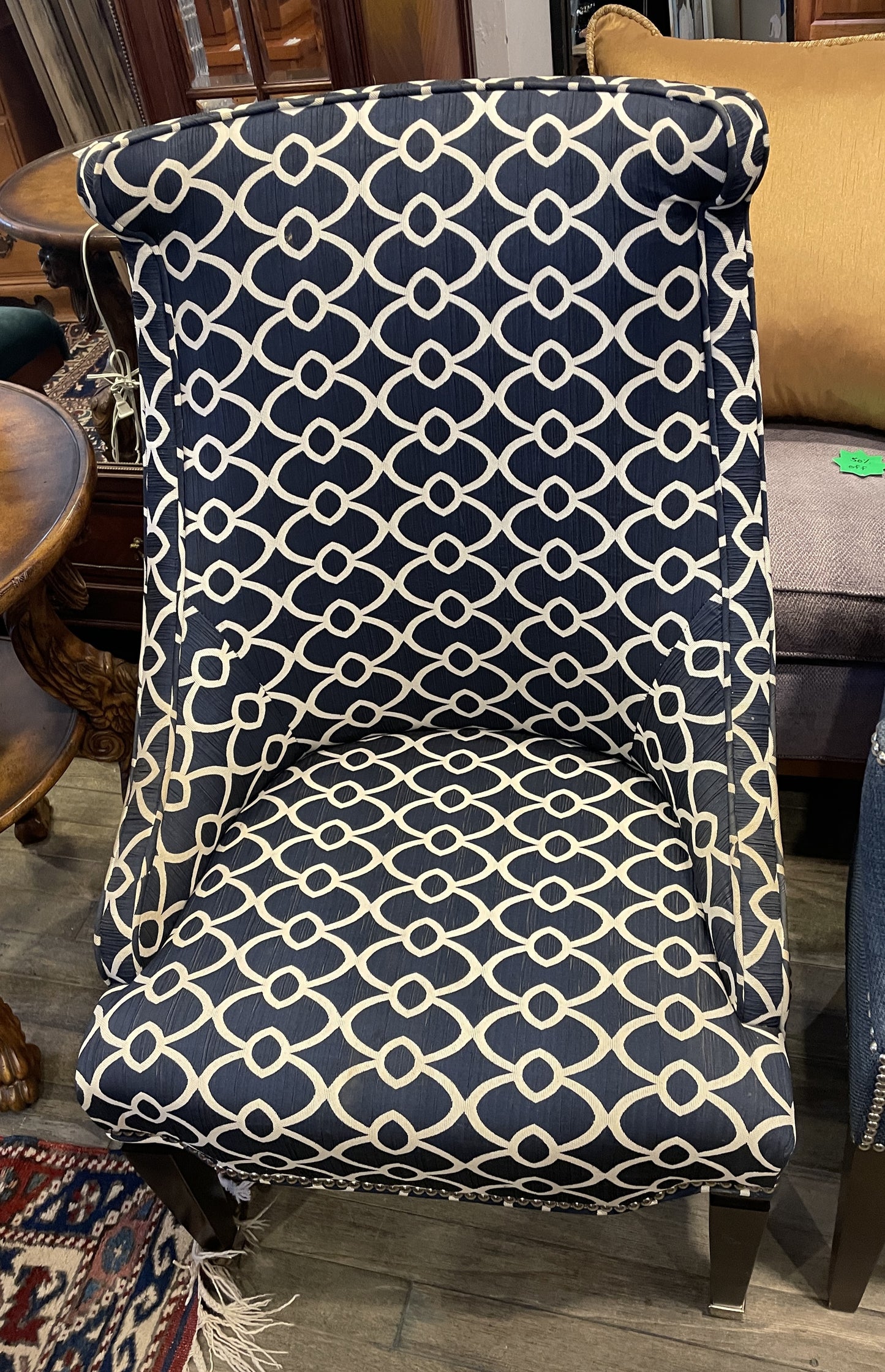 Century Primary Dining Chairs in Blue and White, a pair AS IS (0N400I)