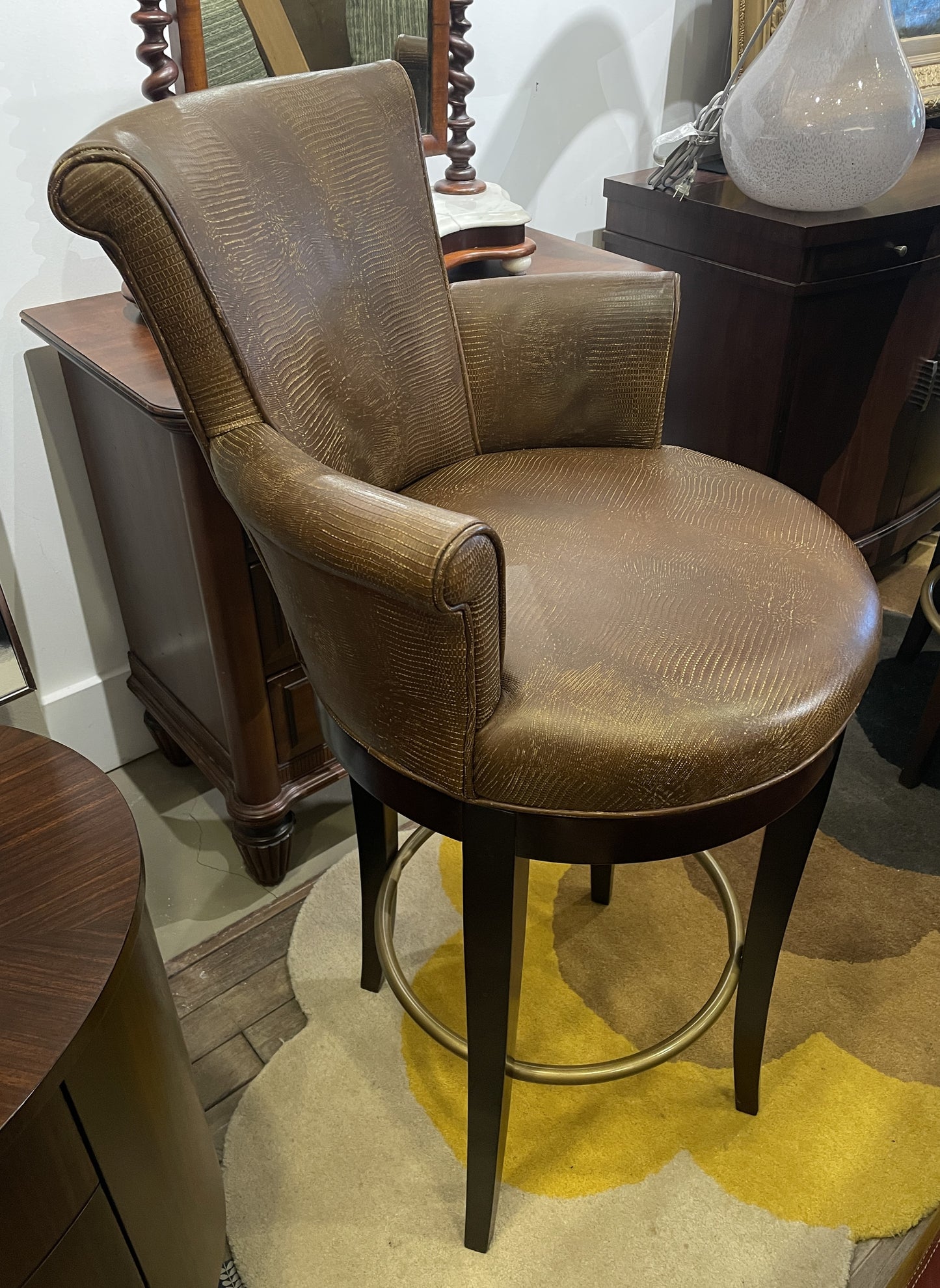 Century Leather Scroll Swivel Barstool (Five available 0N400J)