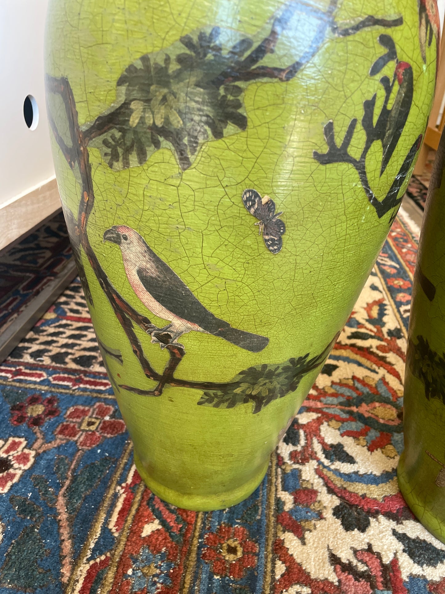 Pair of Paper Mache Bird Vases in Vibrant Green, AS IS (0N1004)