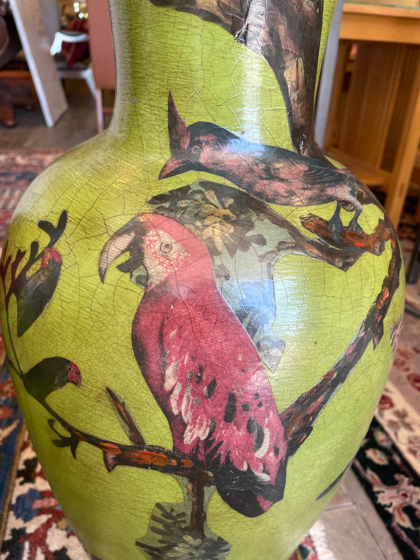 Pair of Paper Mache Bird Vases in Vibrant Green, AS IS (0N1004)