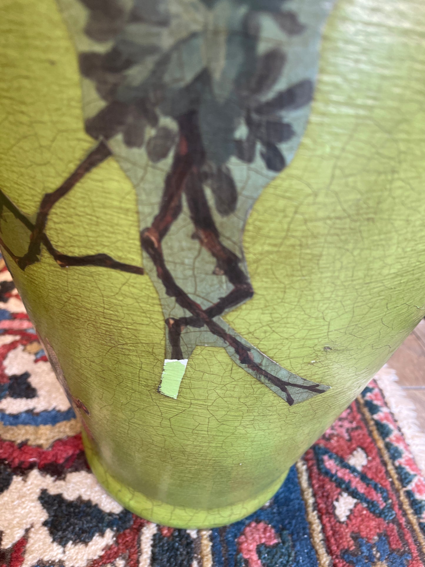 Pair of Paper Mache Bird Vases in Vibrant Green, AS IS (0N1004)